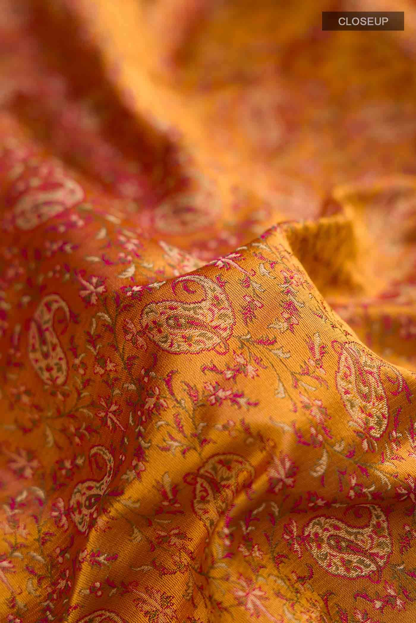 Mustard Banarasi Tanchoi Silk Saree