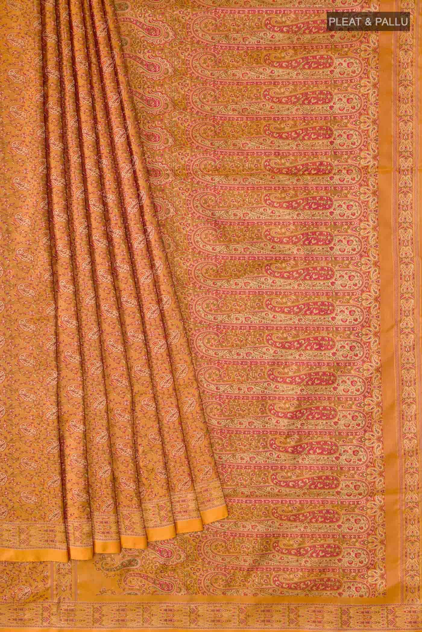 Mustard Banarasi Tanchoi Silk Saree
