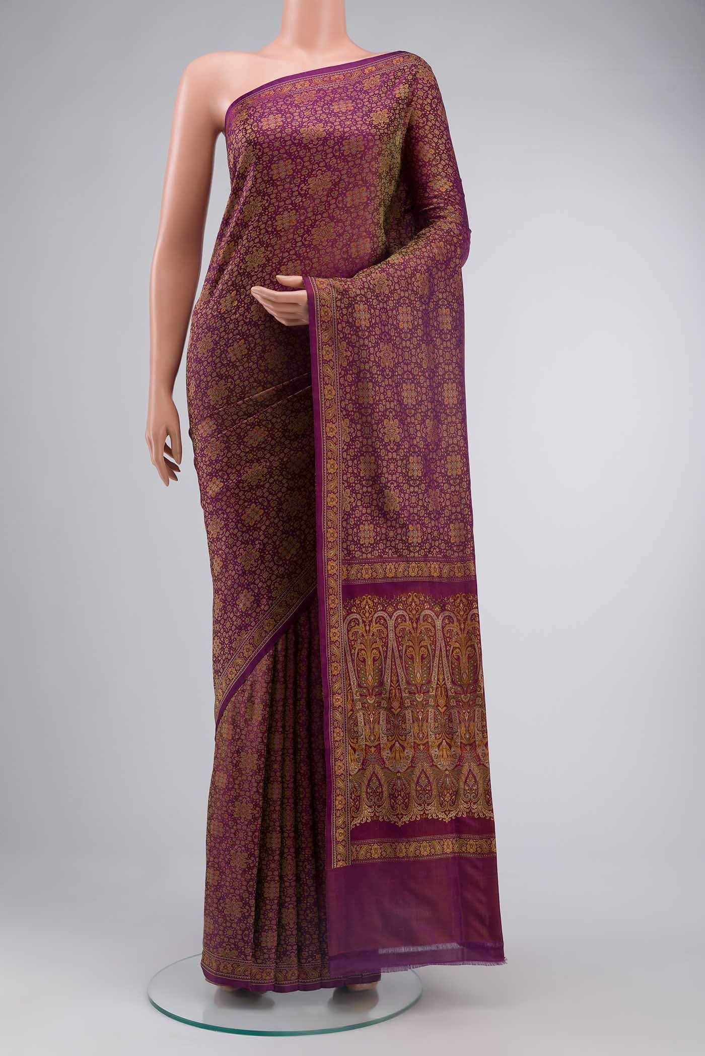 Purple Banarasi Tanchoi Silk Saree