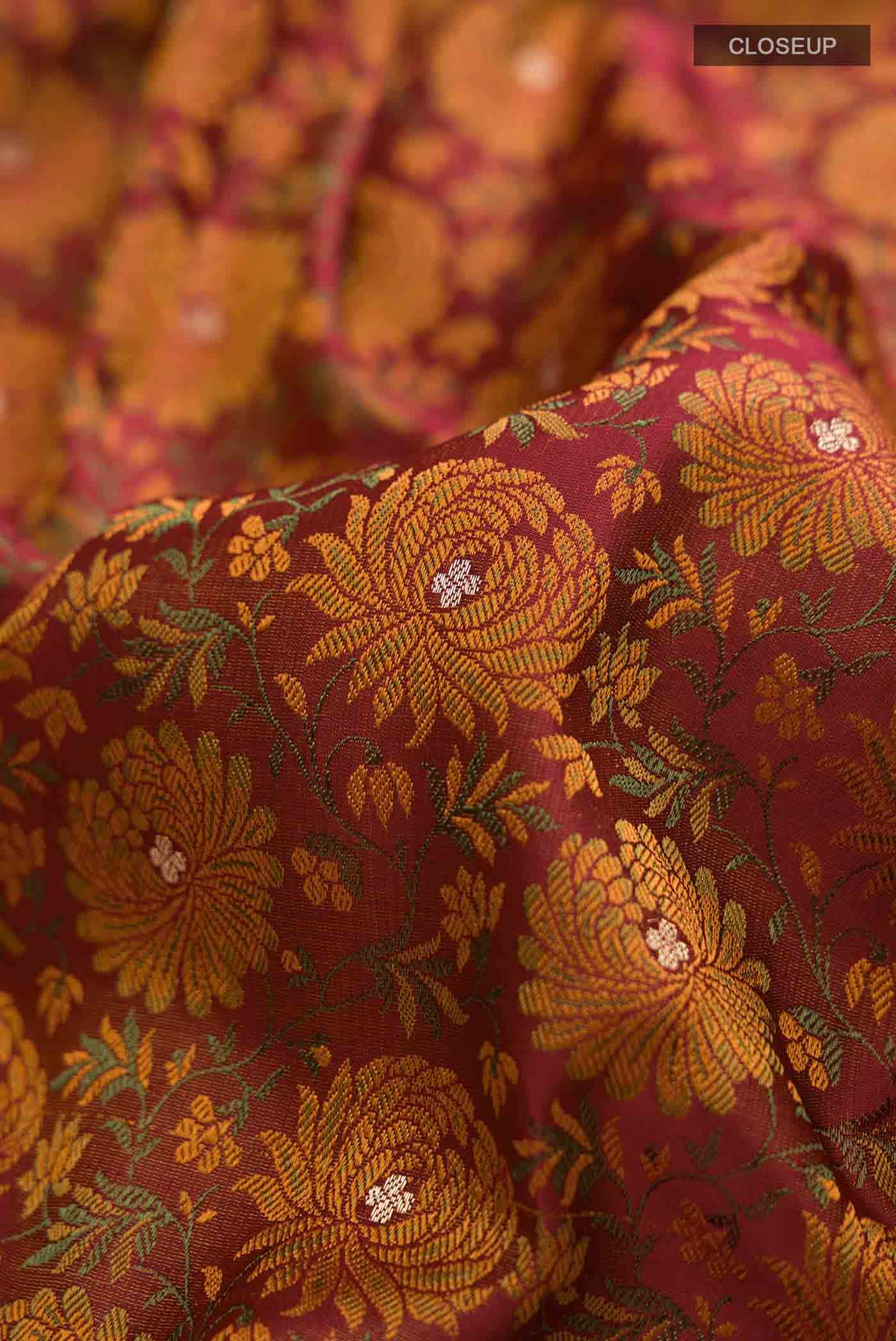 Rust Banarasi Silk Saree