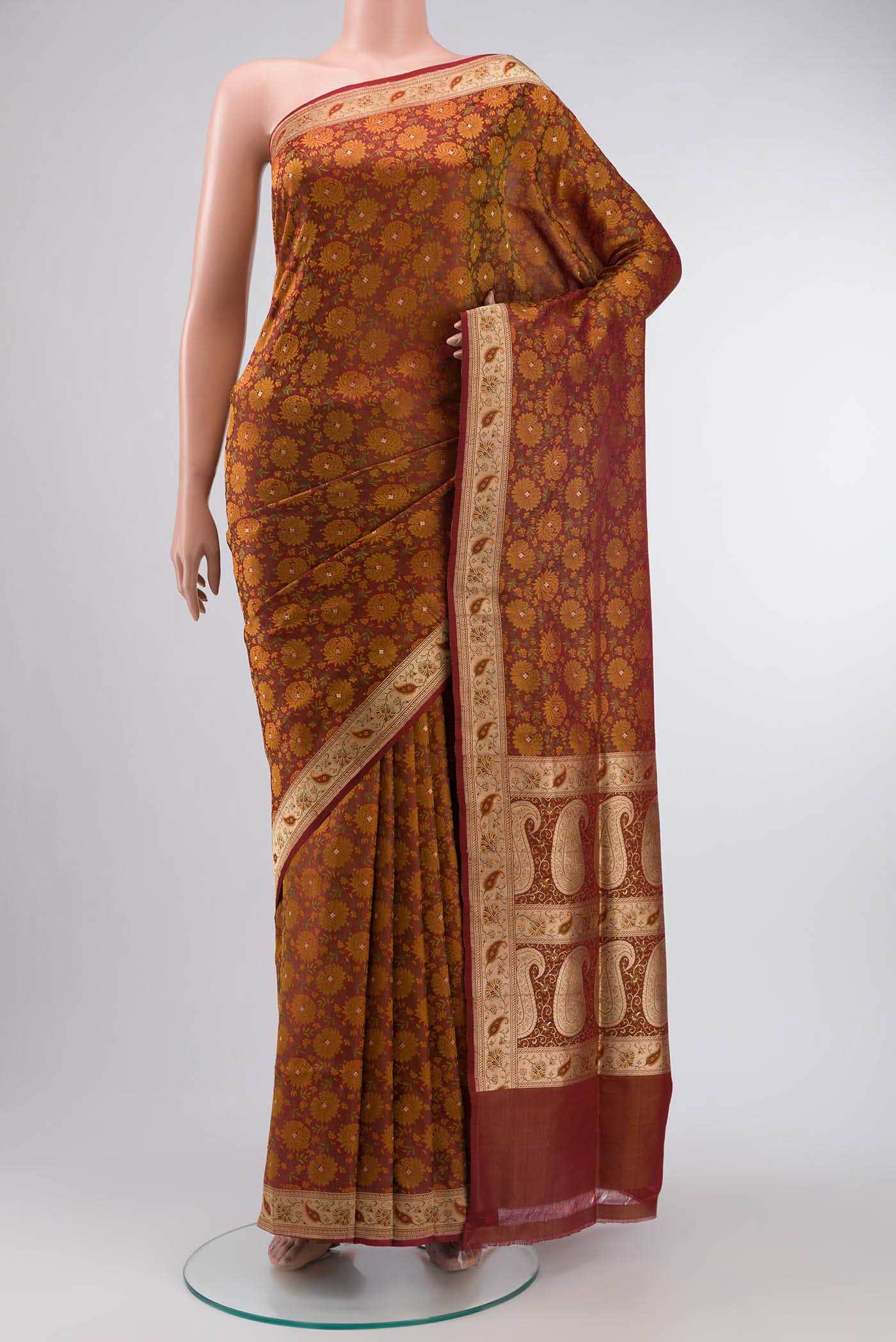 Rust Banarasi Silk Saree