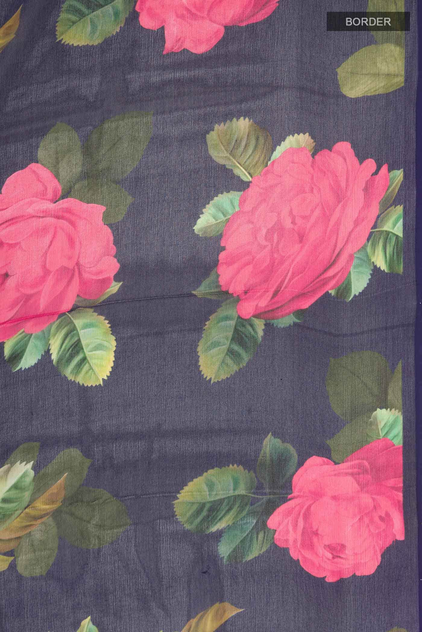 Navy Blue Mysore Chiffon Saree