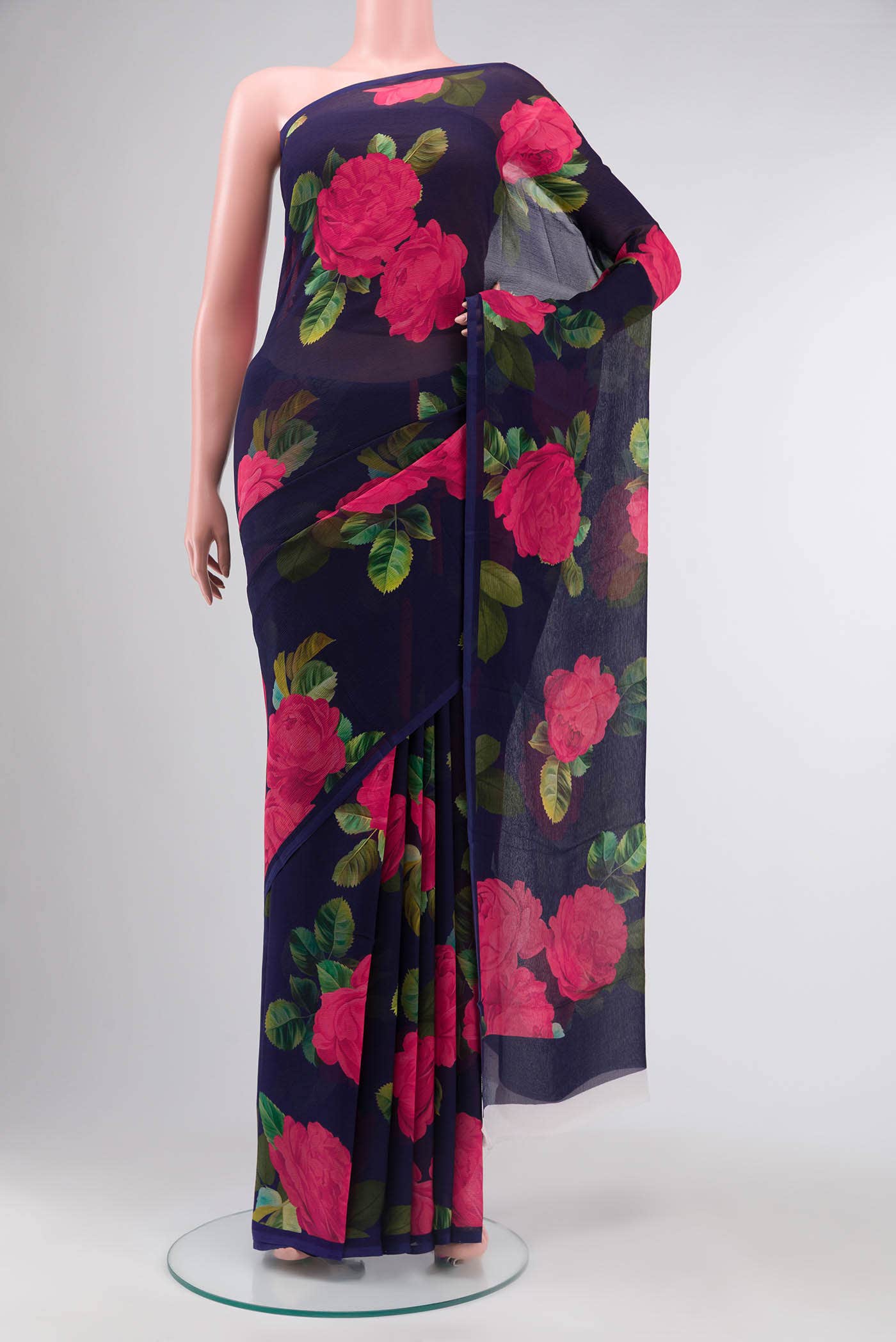 Navy Blue Mysore Chiffon Saree