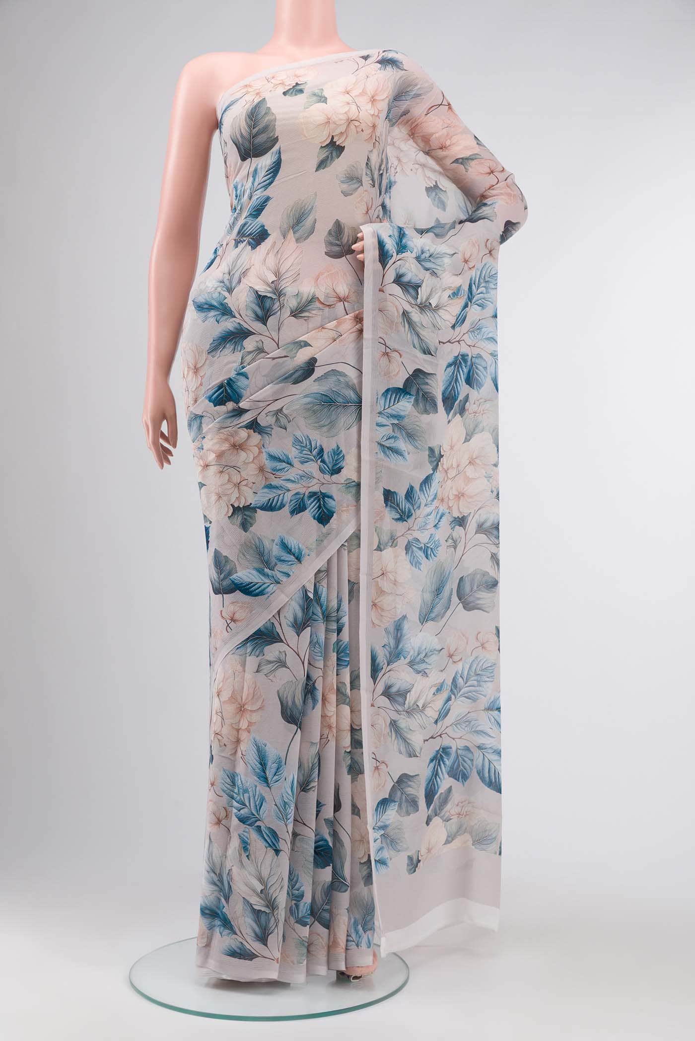 Grey Mysore Chiffon Saree