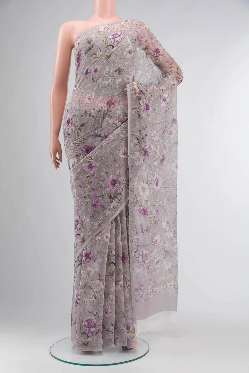 Grey Mysore Chiffon Saree
