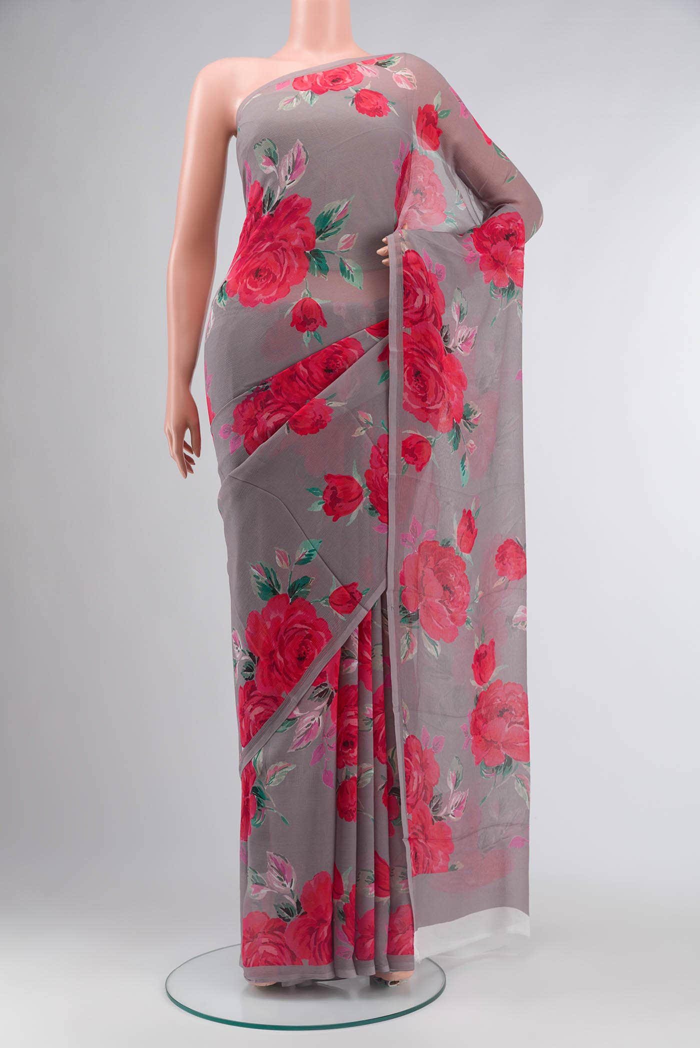 Grey Mysore Chiffon Saree