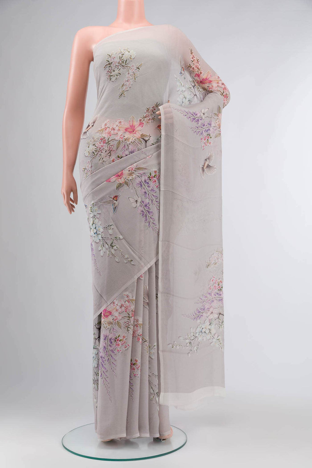 Grey Mysore Chiffon Saree
