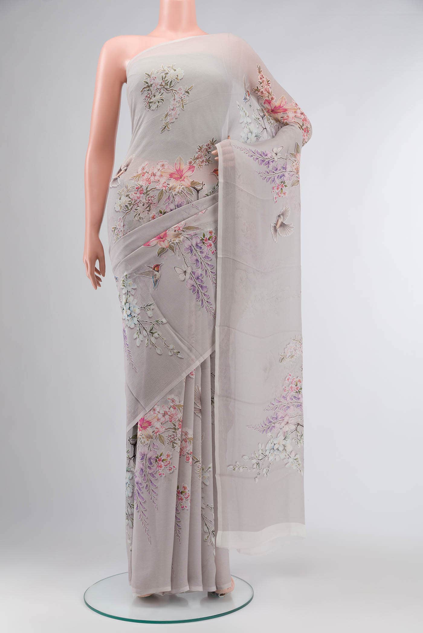 Grey Mysore Chiffon Saree