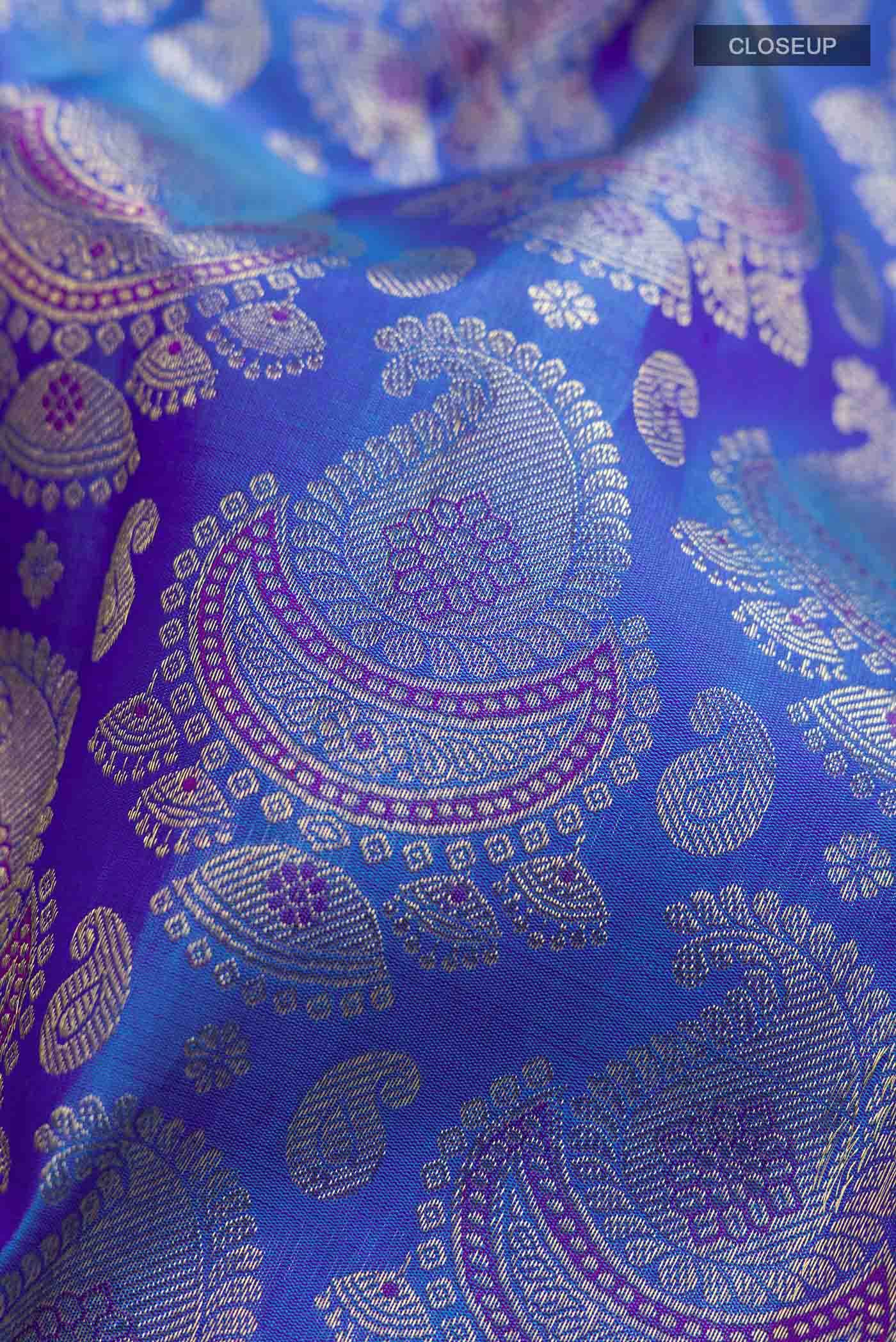 Pure Silk Pure Zari Blue Kanchipuram Saree