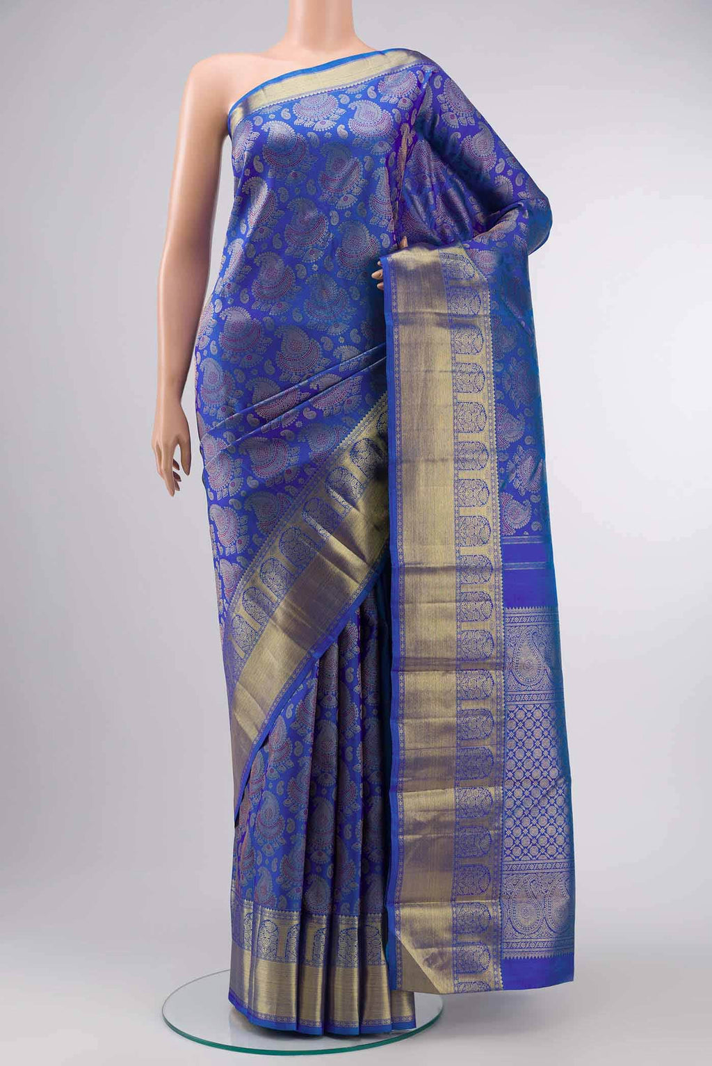 Pure Silk Pure Zari Blue Kanchipuram Saree