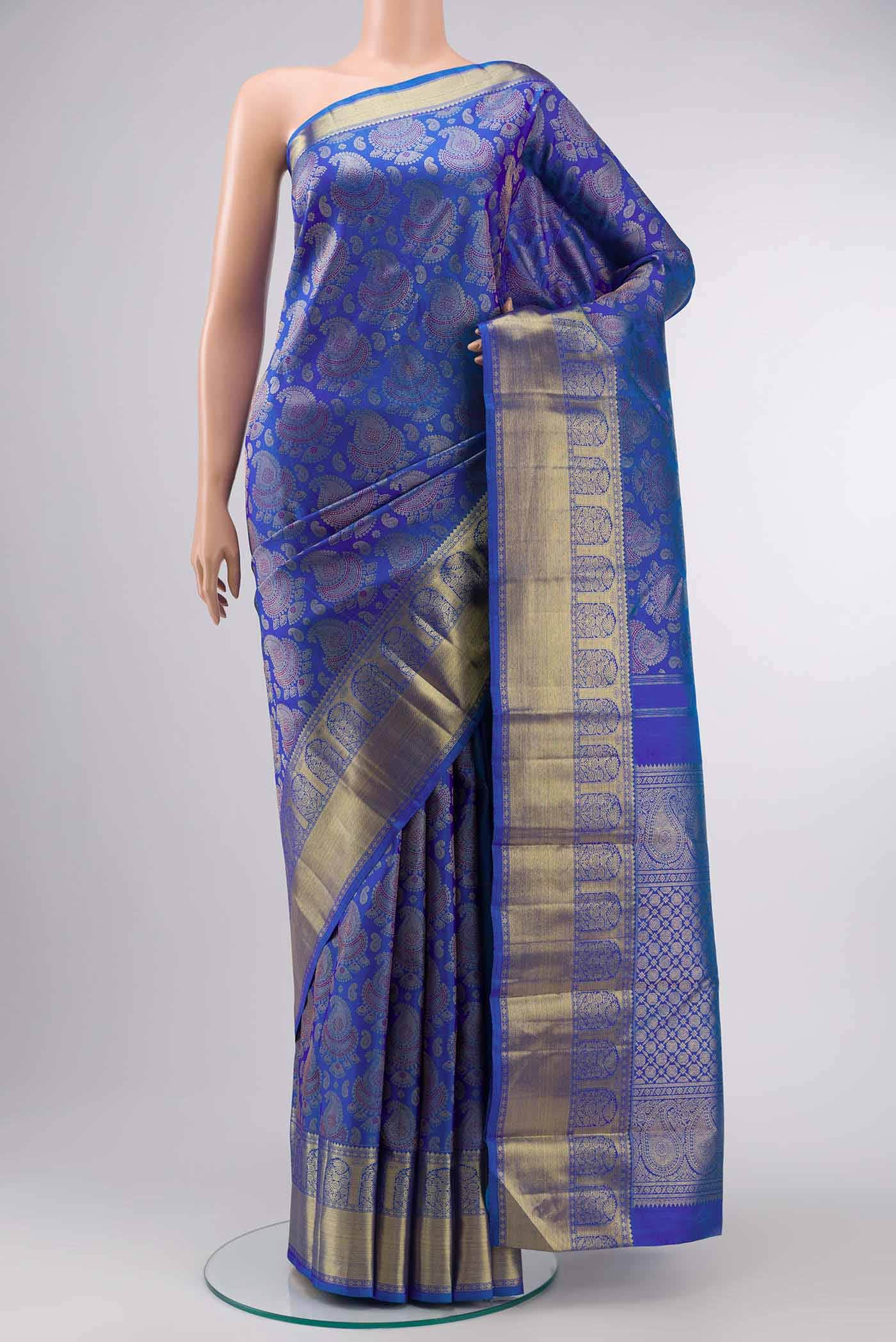 Pure Silk Pure Zari Blue Kanchipuram Saree