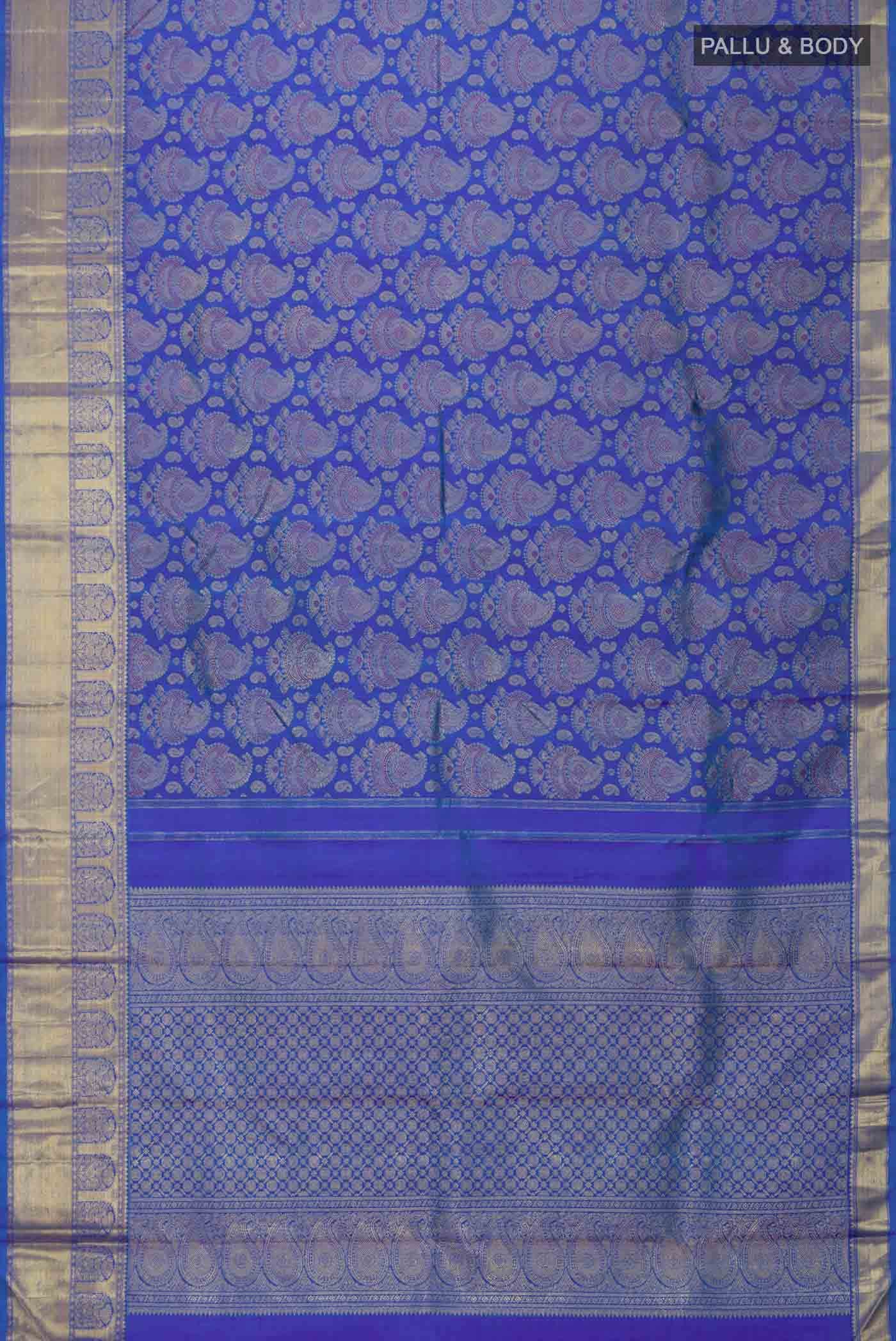 Pure Silk Pure Zari Blue Kanchipuram Saree