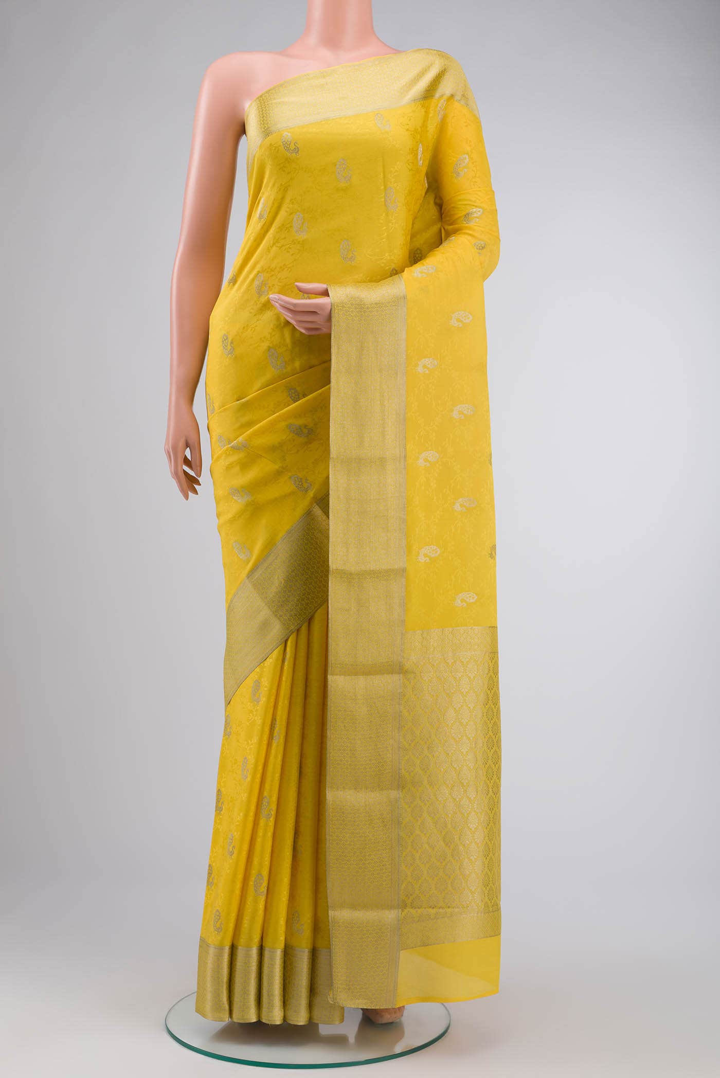 Yellow Mysore Crepe Saree