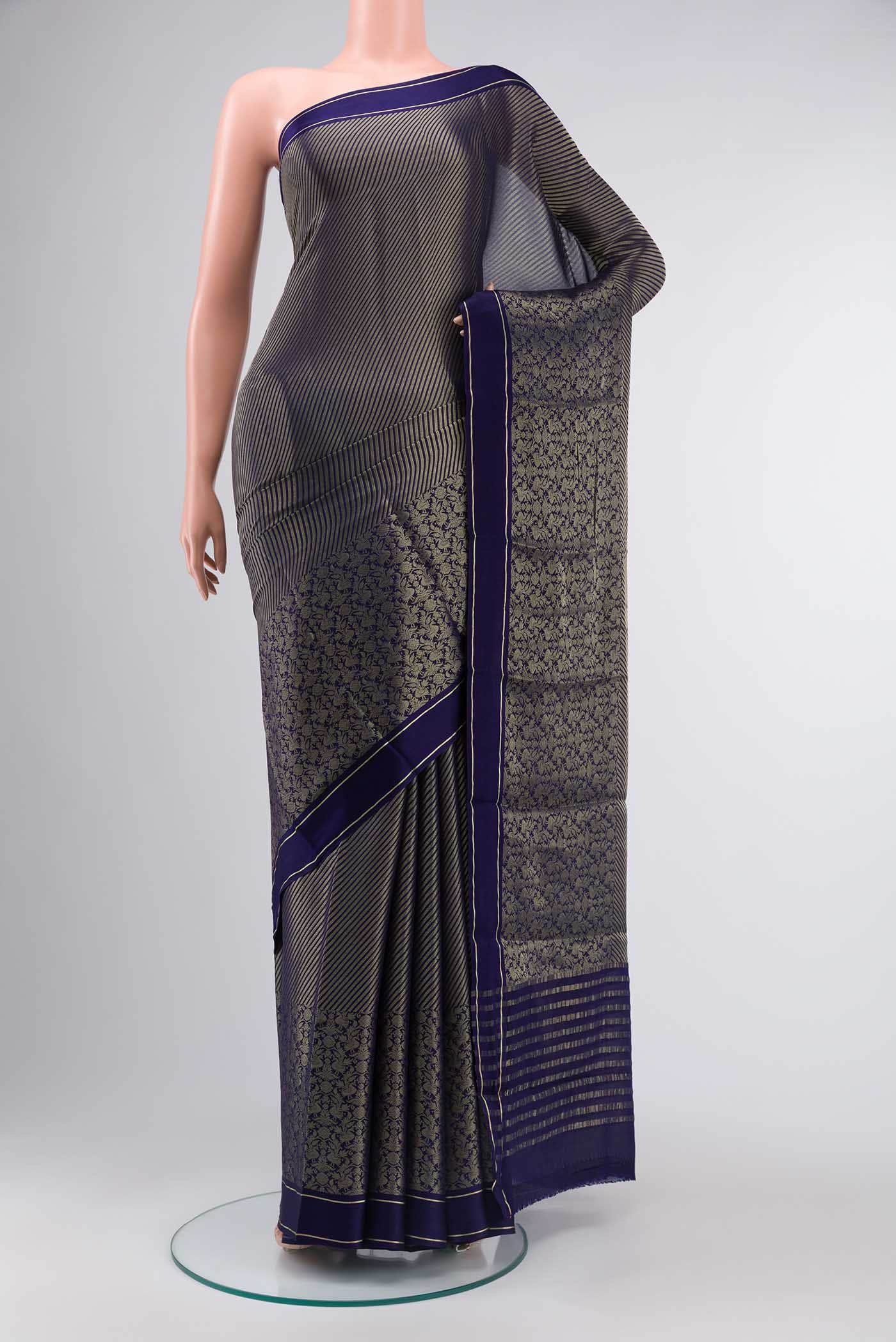 Navy Blue Mysore Crepe Saree