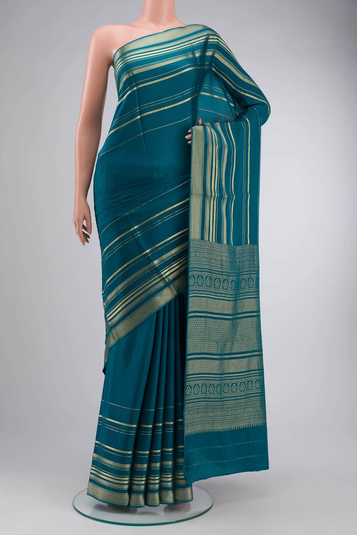 Blue Mysore Crepe Saree