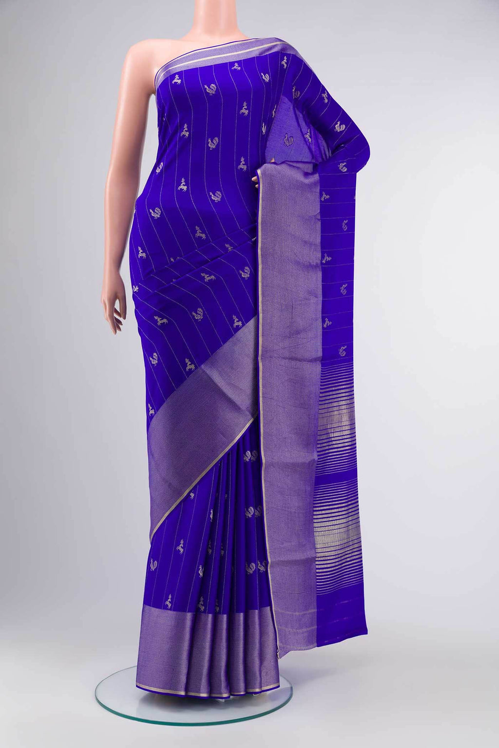 Blue Mysore Crepe Saree