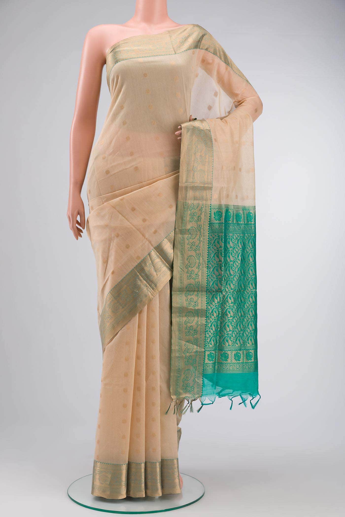 Beige Silk Cotton Saree