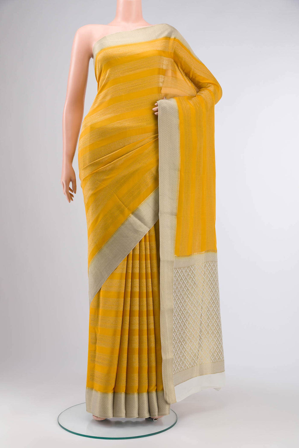 Yellow Mysore Crepe Saree