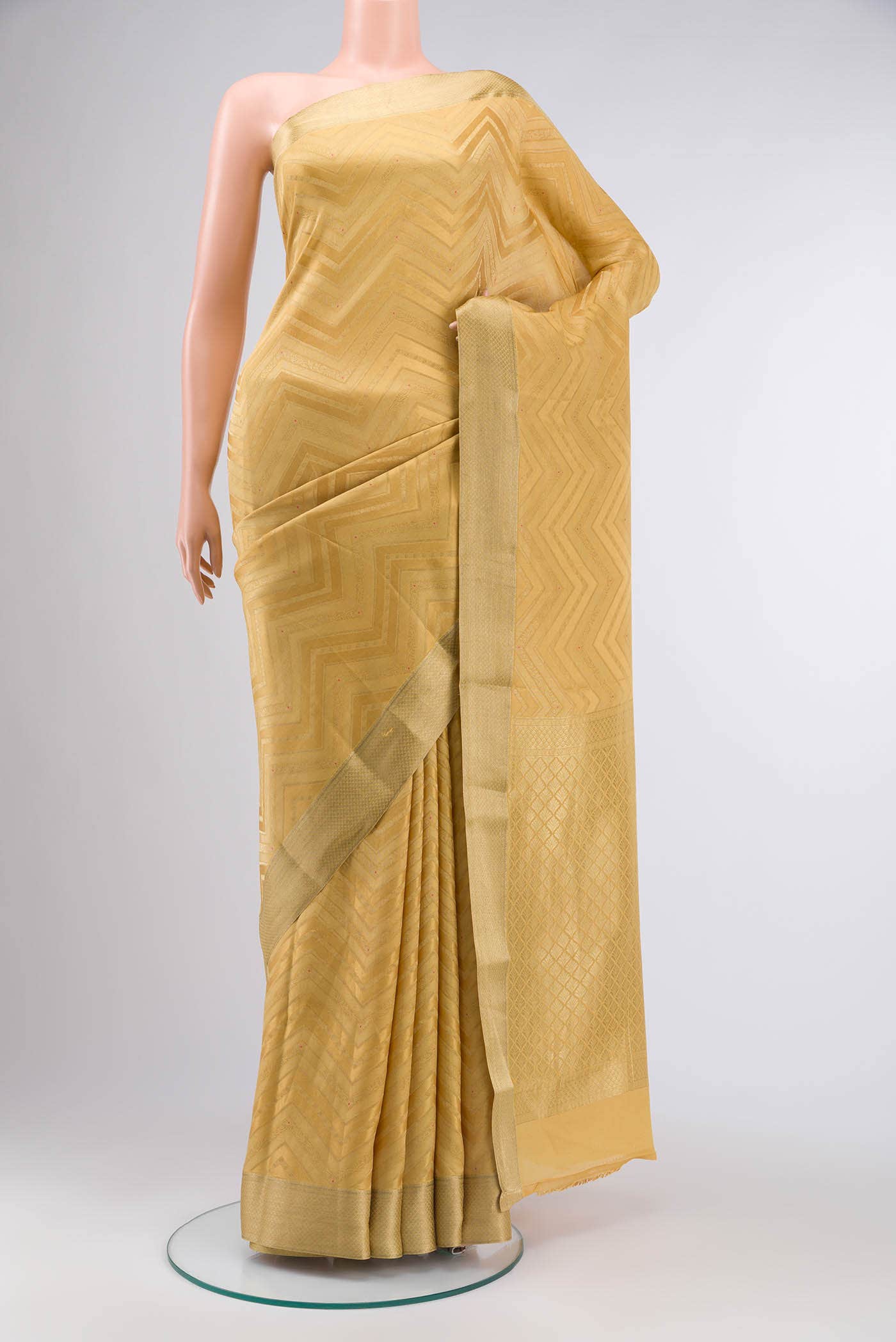 Yellow Mysore Crepe Saree