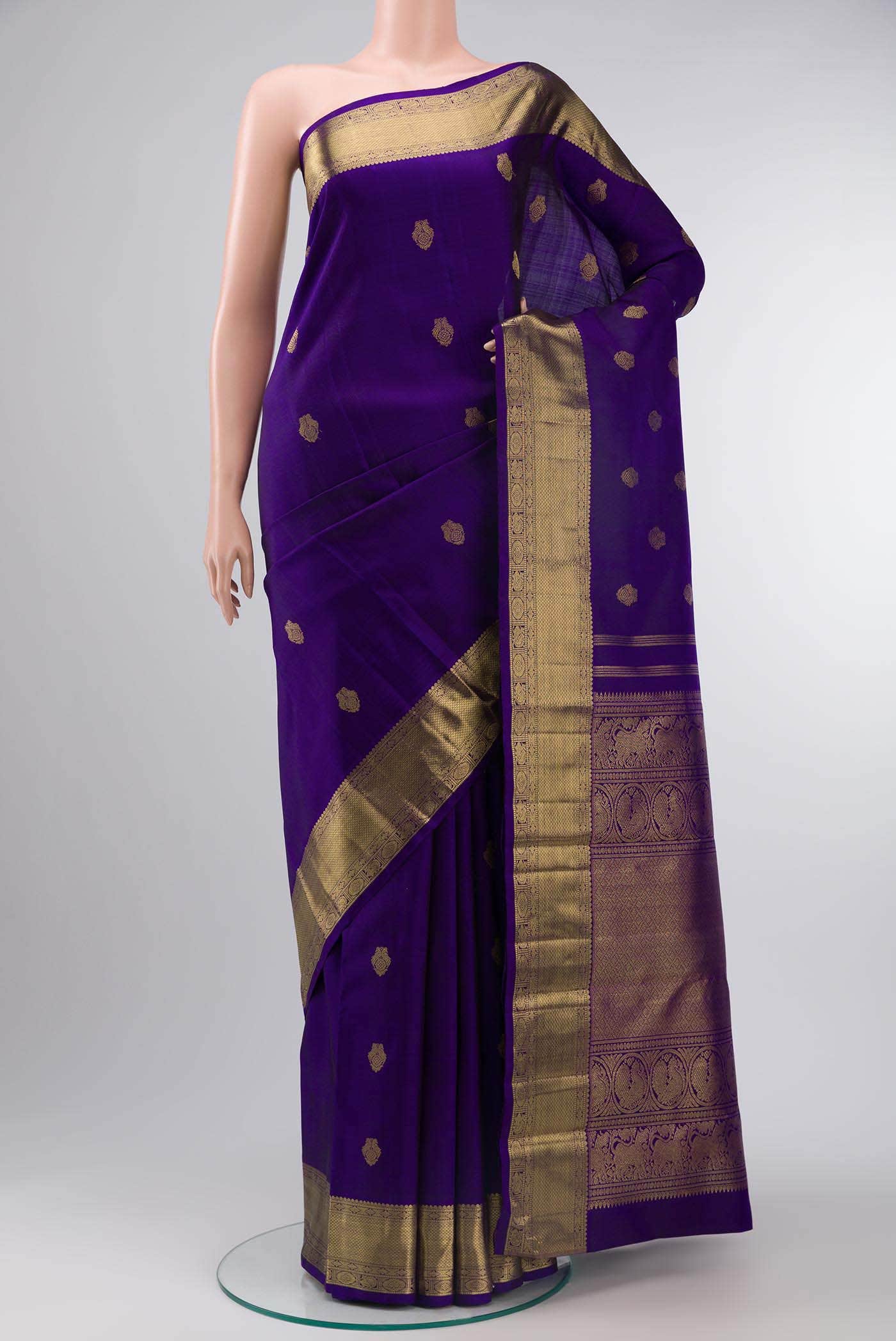 Pure Silk Pure Zari Violet Kanchipuram Saree