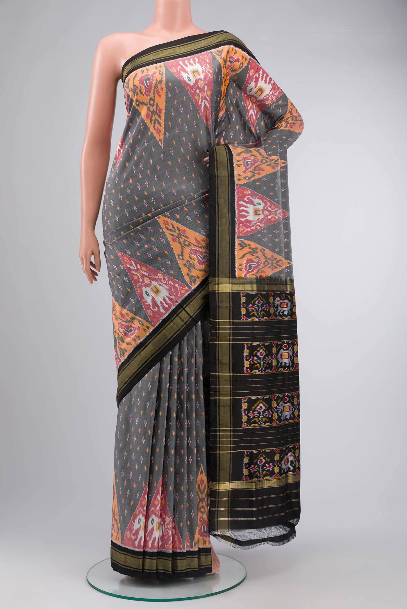 Grey Pochampally Silk Saree