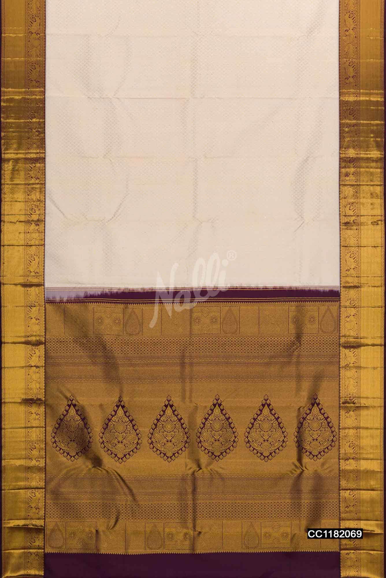 Off White Kanchipuram Silk Saree