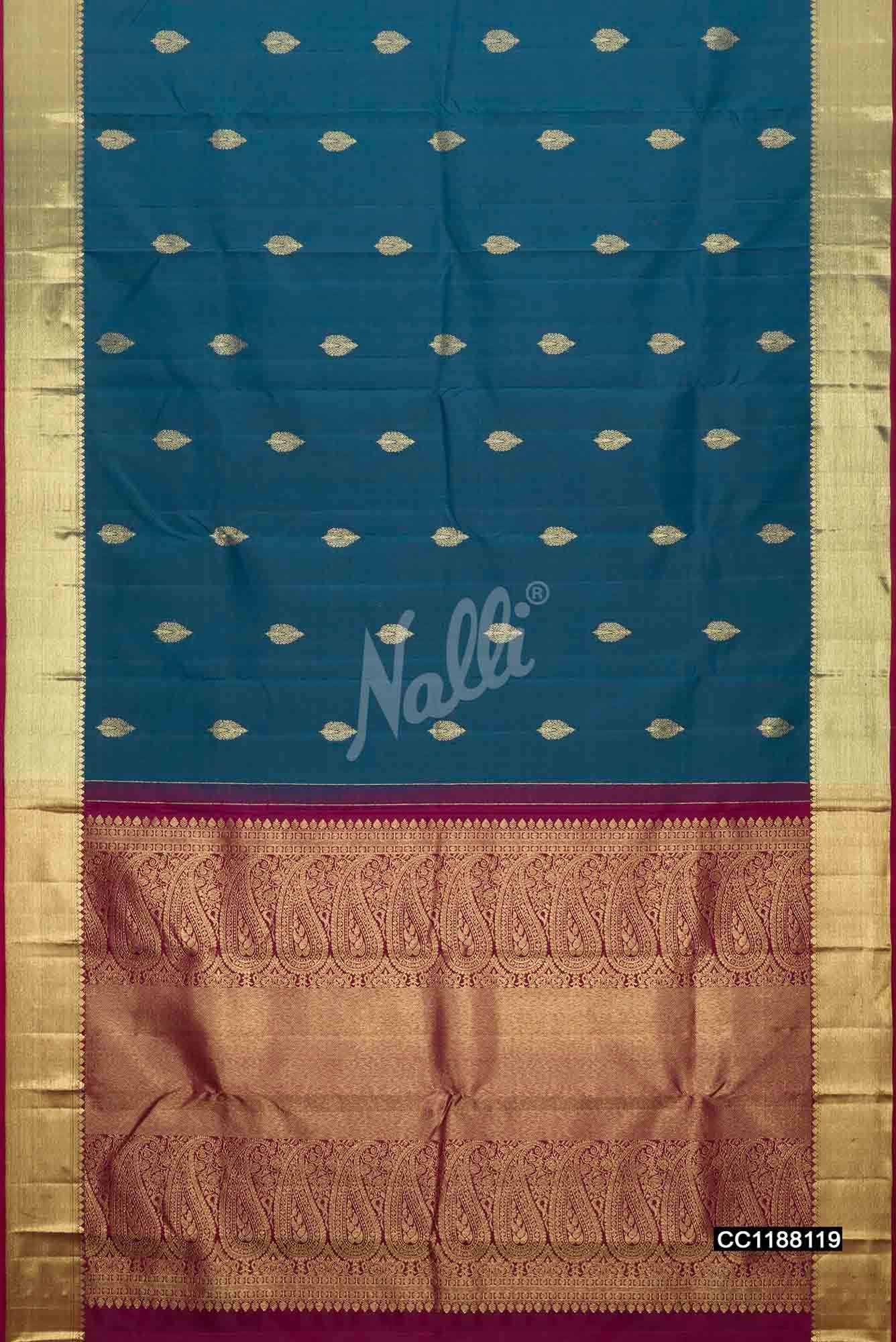 Peacock Blue Kanchipuram Silk Saree