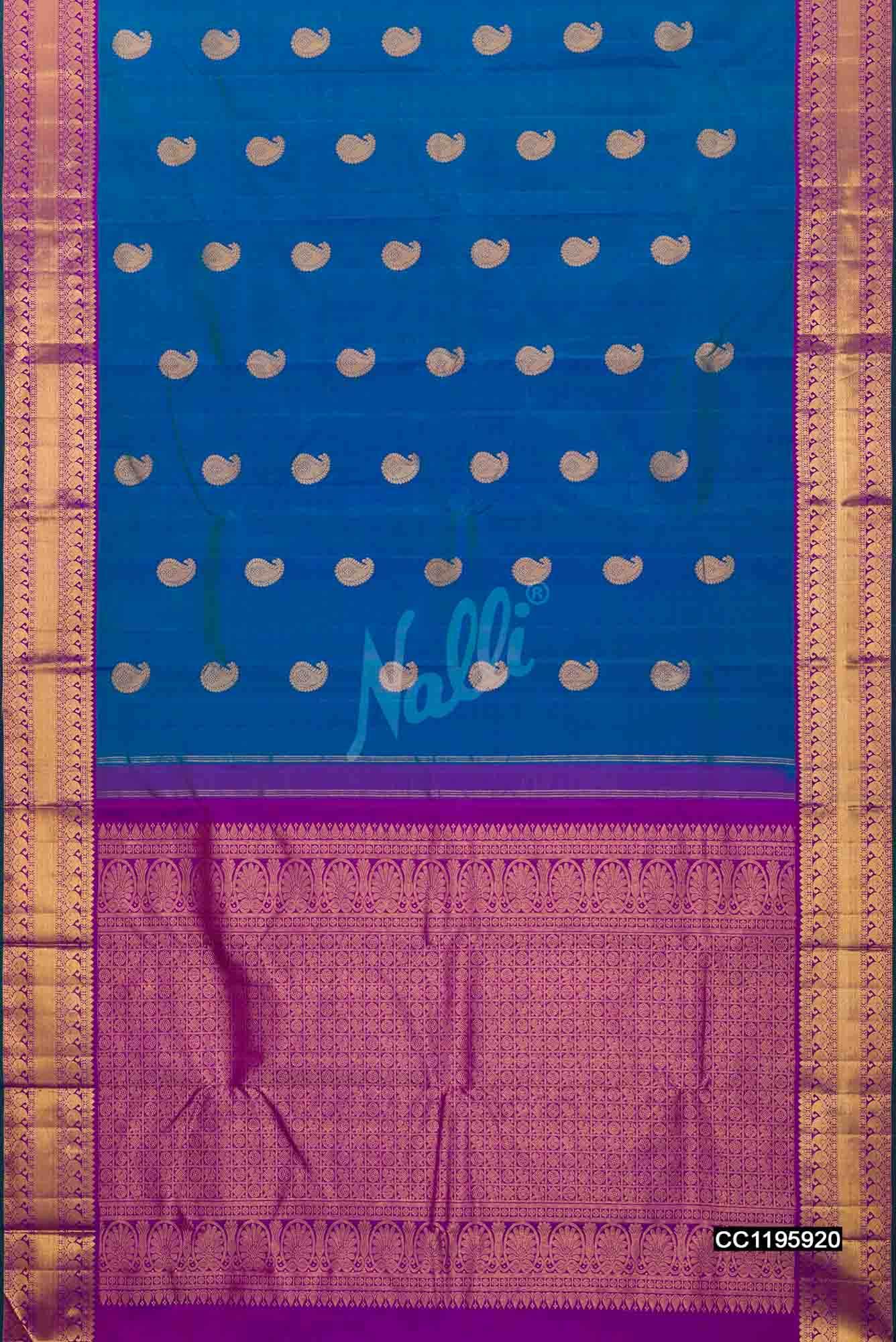 Peacock Blue Kanchipuram Silk Saree