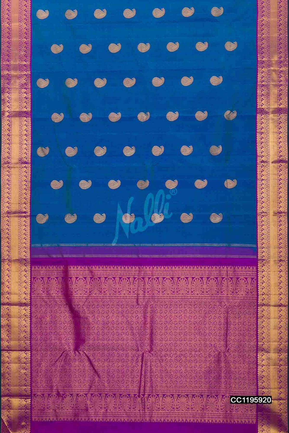 Peacock Blue Kanchipuram Silk Saree