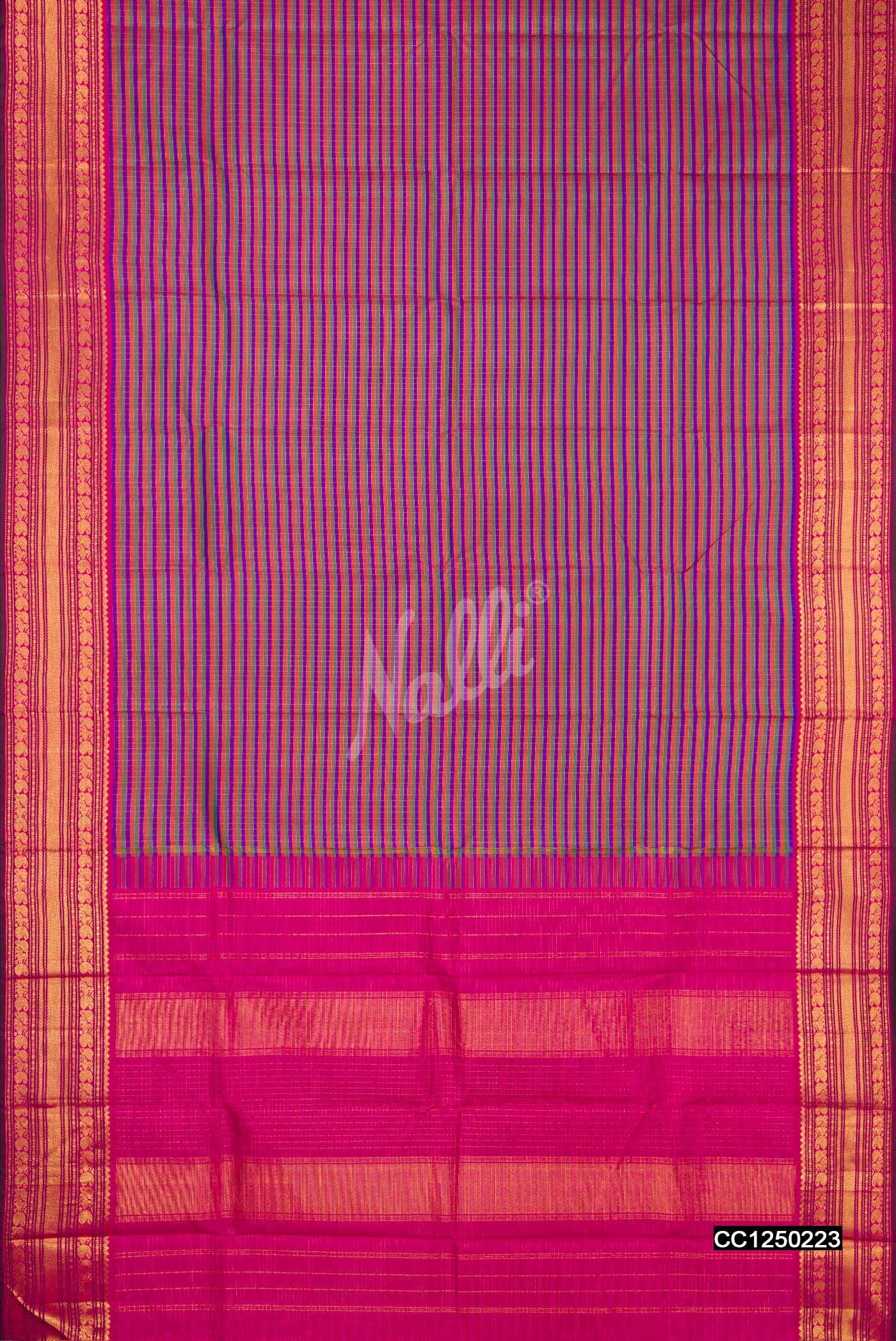 Mustard, Purple and Green Kanchipuram Silk Saree