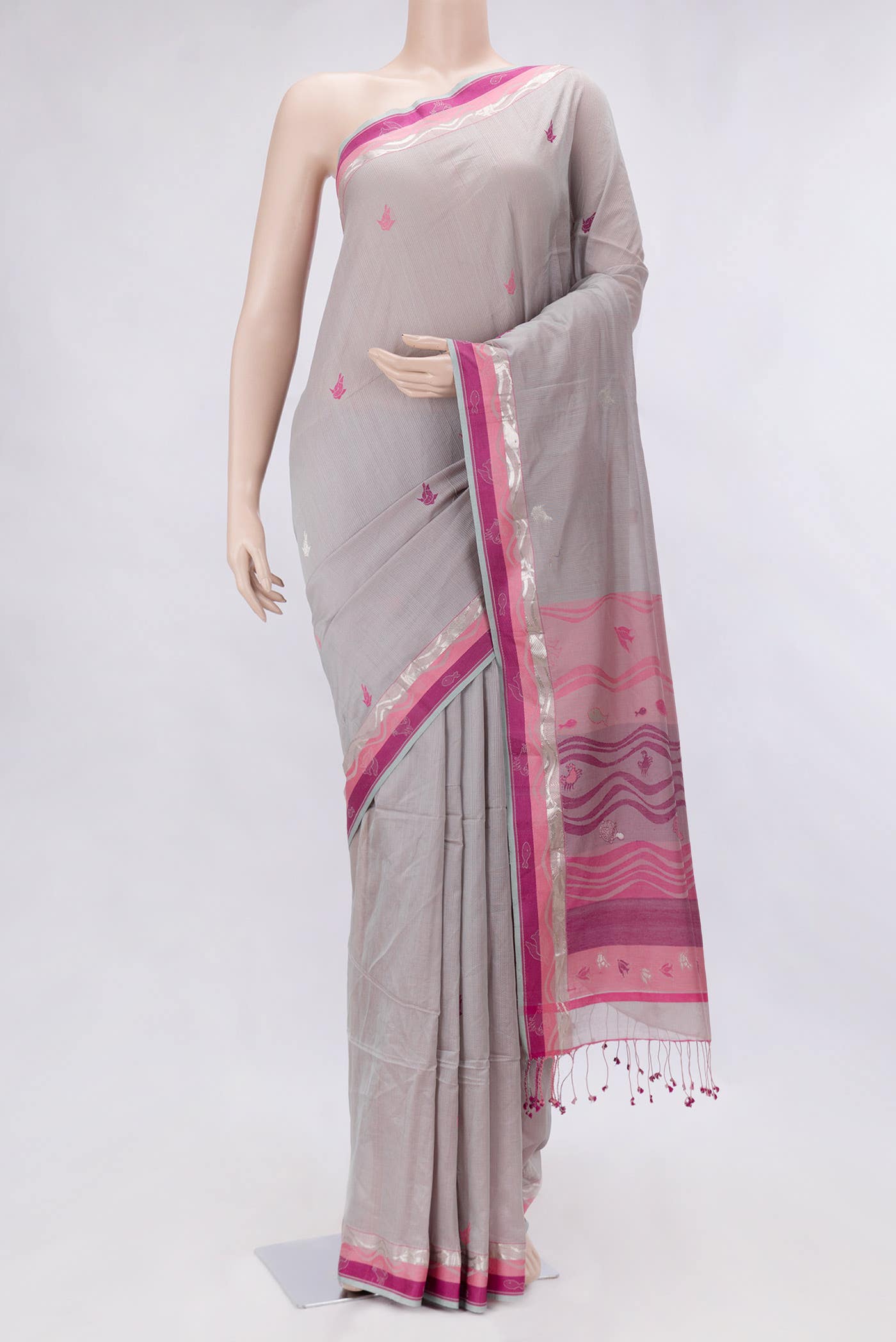 Grey Dual Tone Chanderi Silk Saree