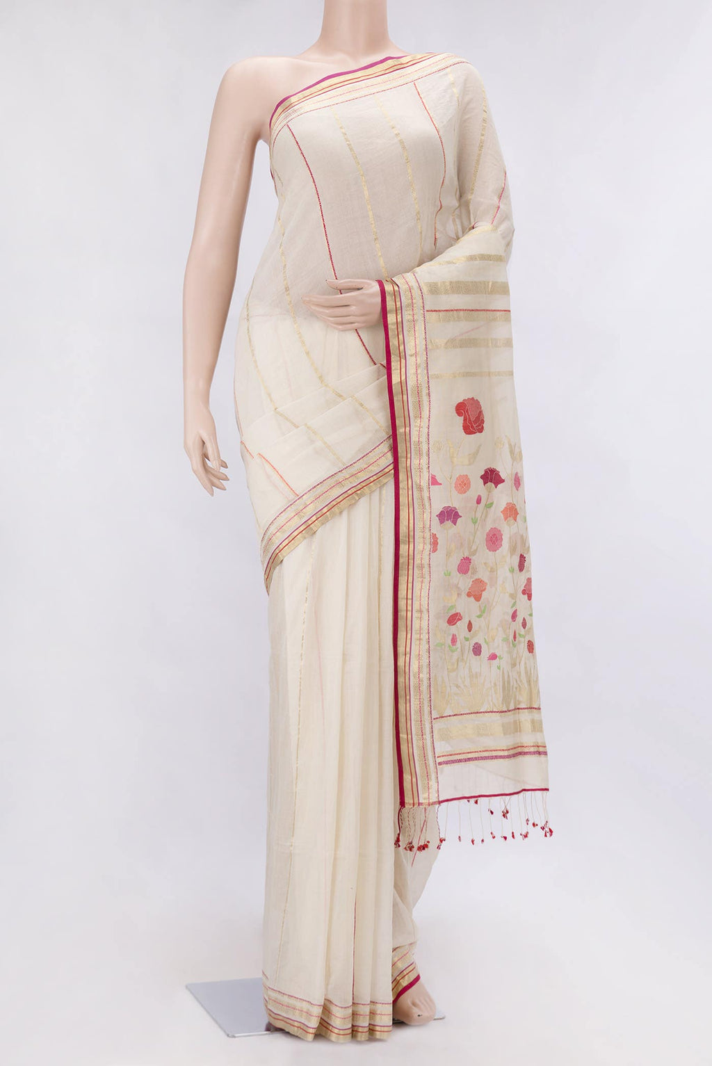 Off White Dual Tone Chanderi Silk Saree