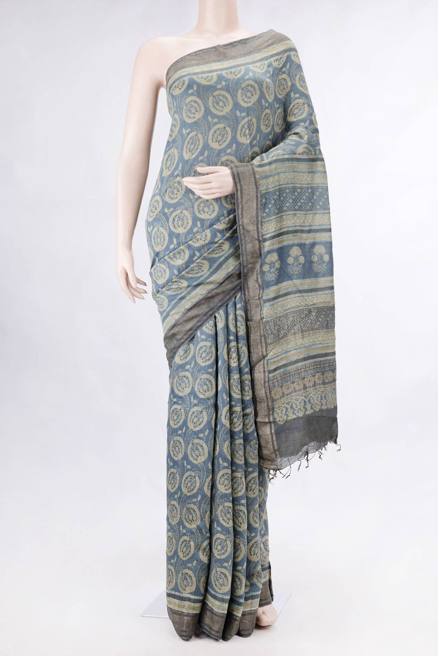 Blue Dual Tone Tussar Silk Saree