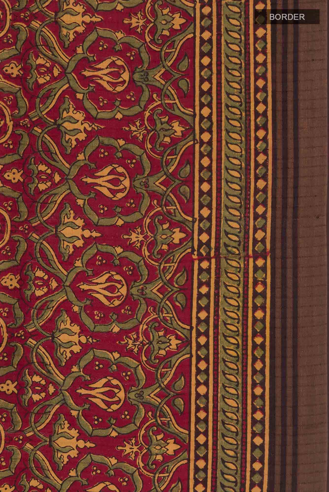 Maroon Tussar Silk Saree