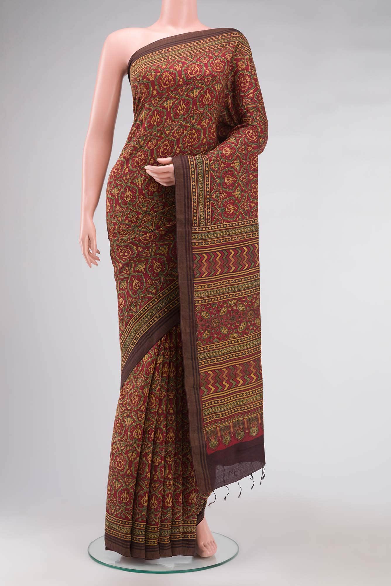 Maroon Tussar Silk Saree