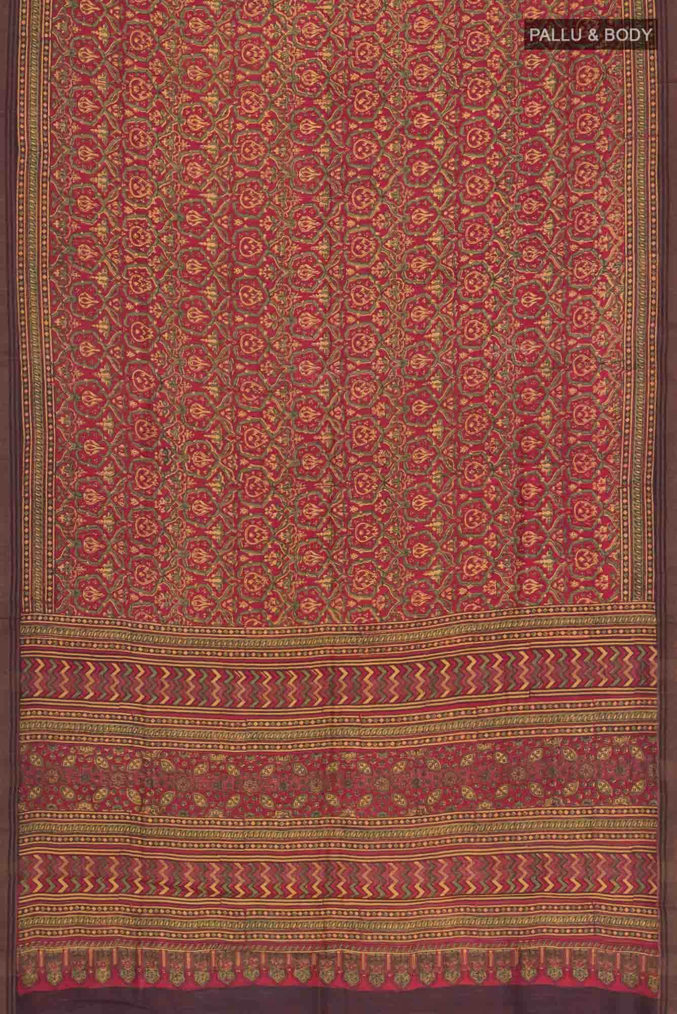 Maroon Tussar Silk Saree