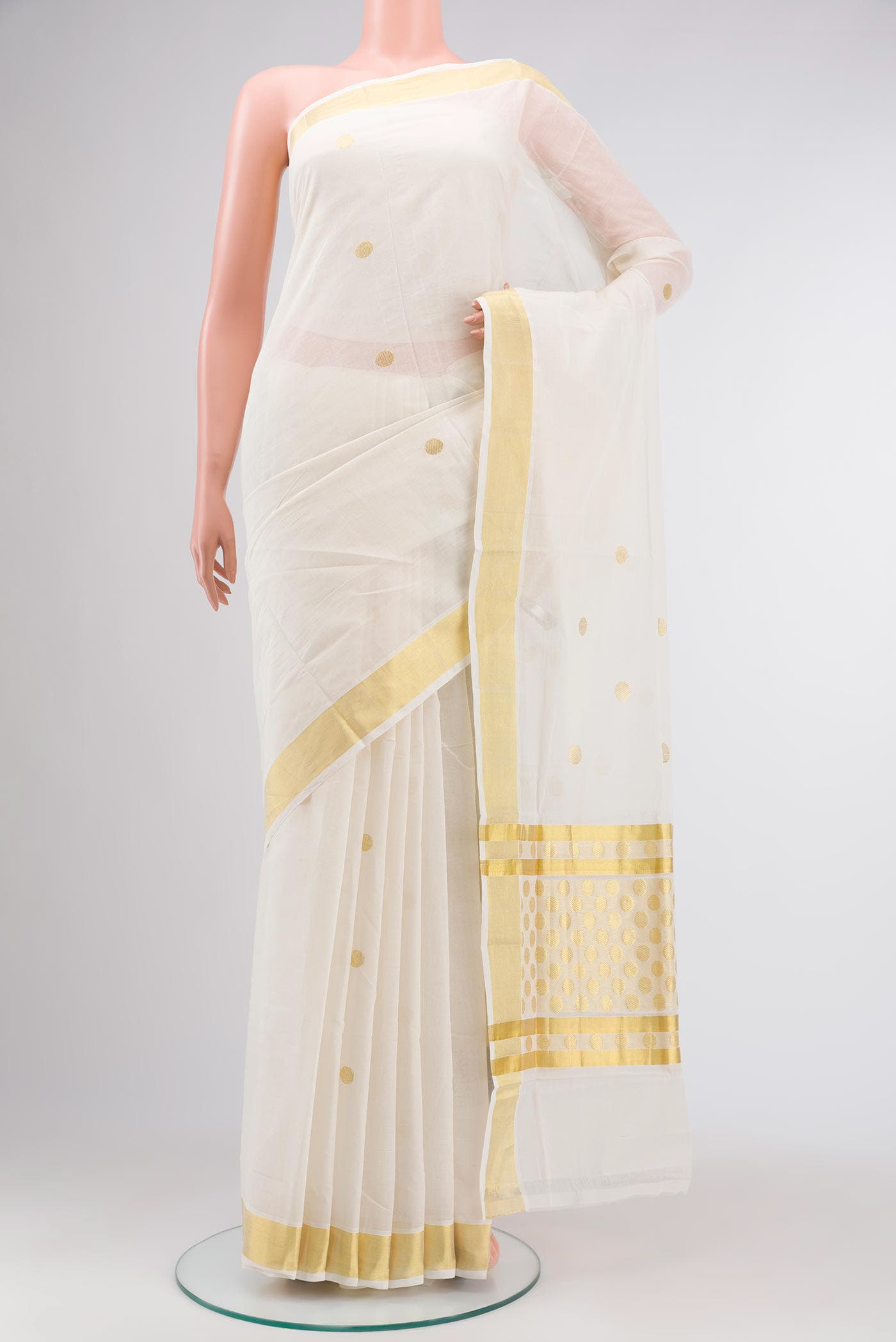 Off White Kerala Cotton Saree