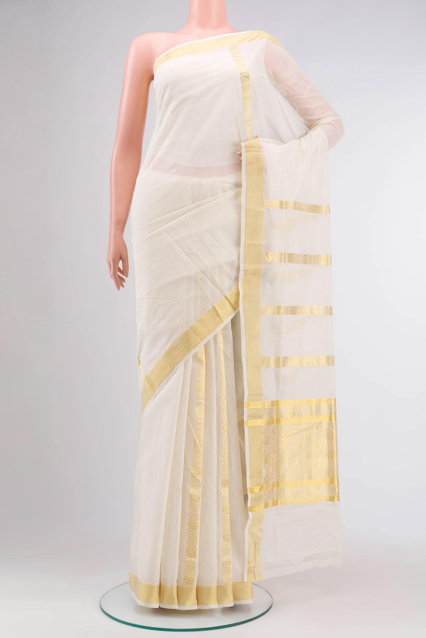 Off White Kerala Cotton Saree