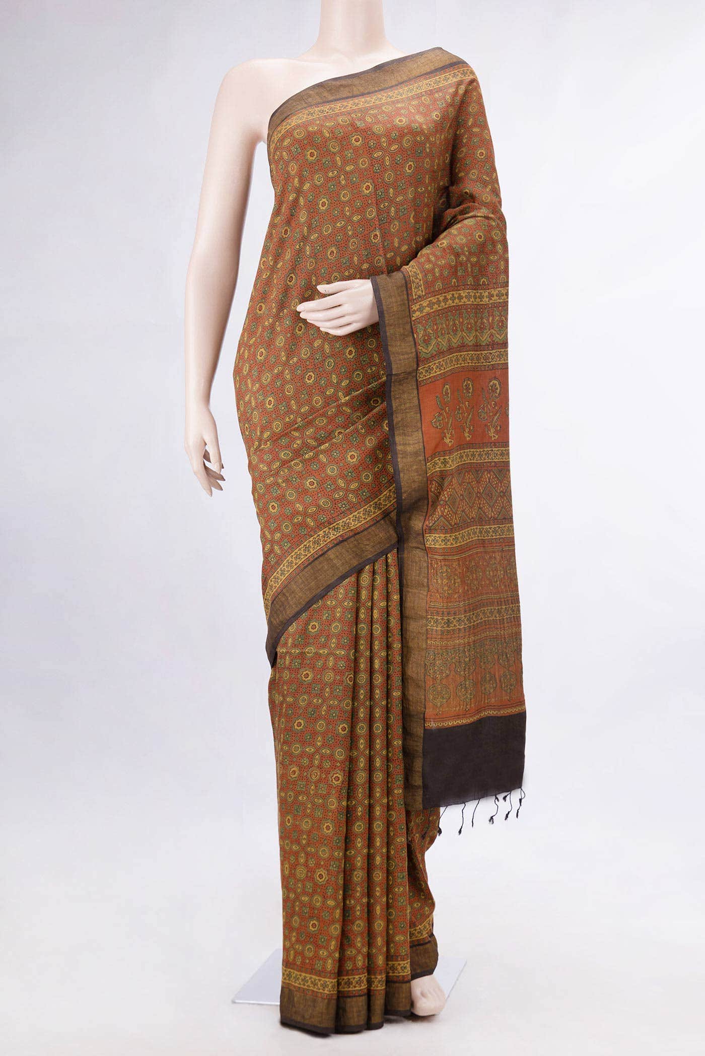 Brick Orange Dual Tone Tussar Silk Saree
