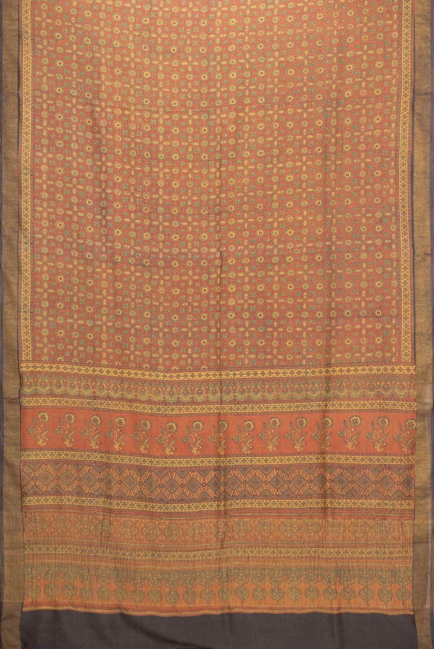 Brick Orange Dual Tone Tussar Silk Saree