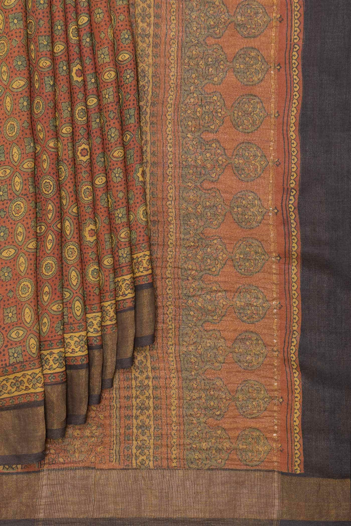 Brick Orange Dual Tone Tussar Silk Saree