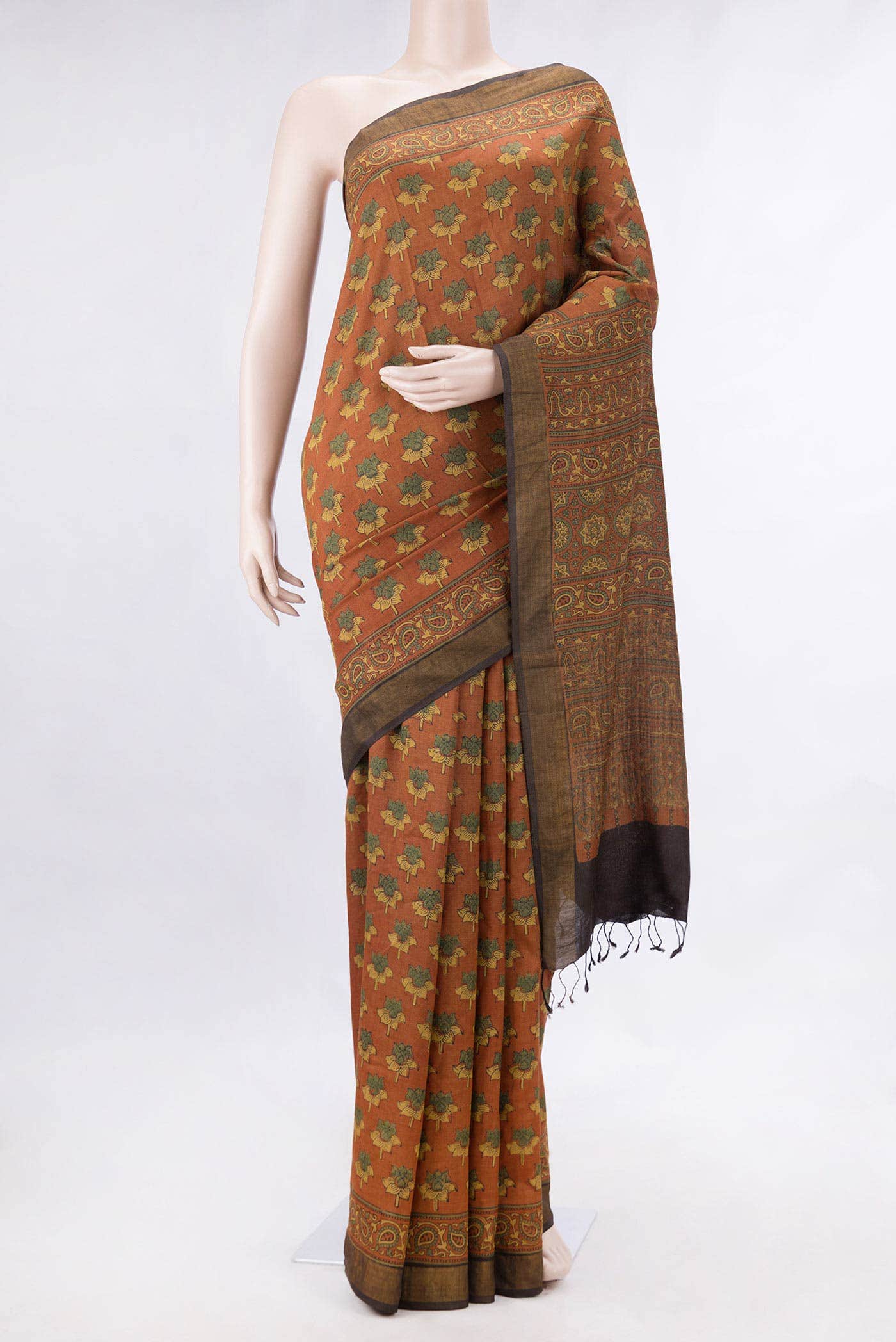 Brick Orange Dual Tone Tussar Silk Saree
