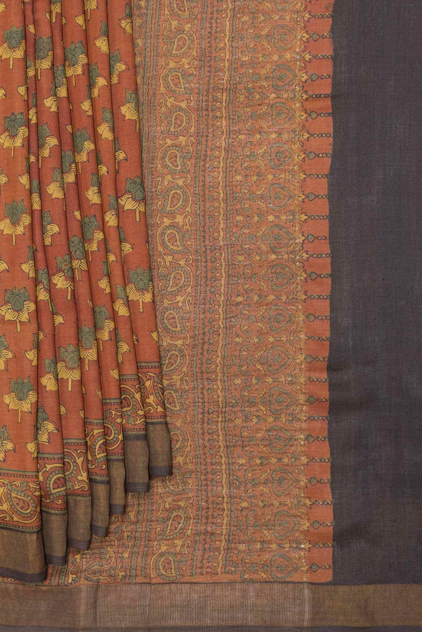 Brick Orange Dual Tone Tussar Silk Saree