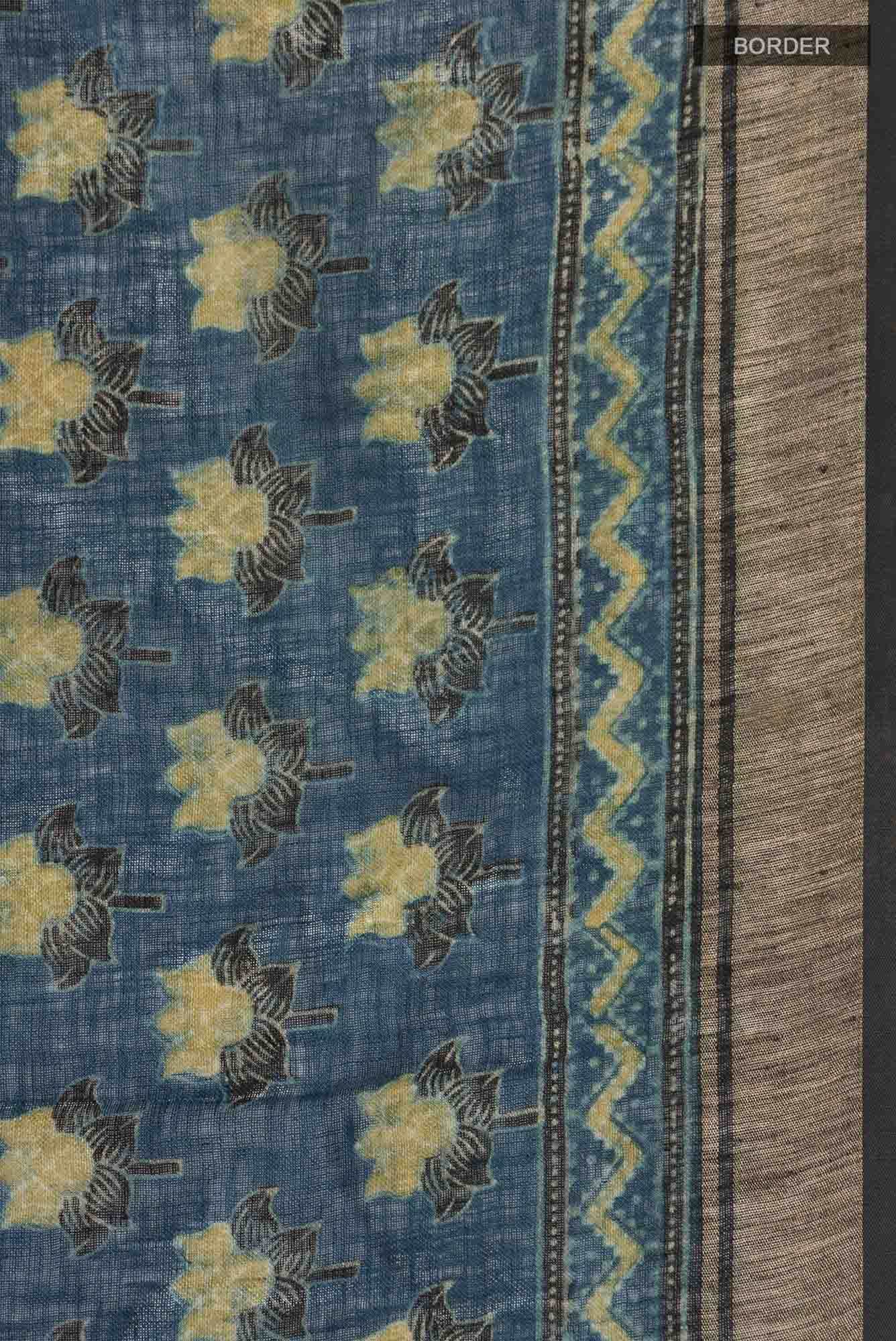 Blue Linen Cotton Saree