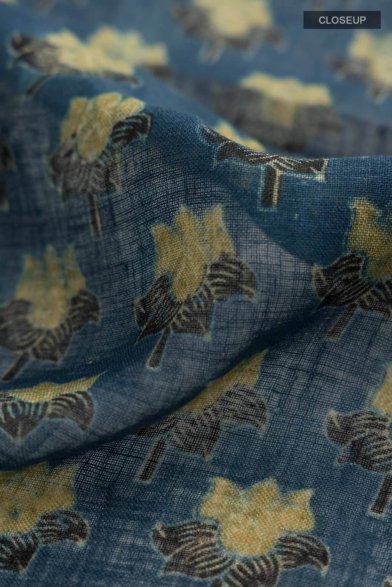 Blue Linen Cotton Saree