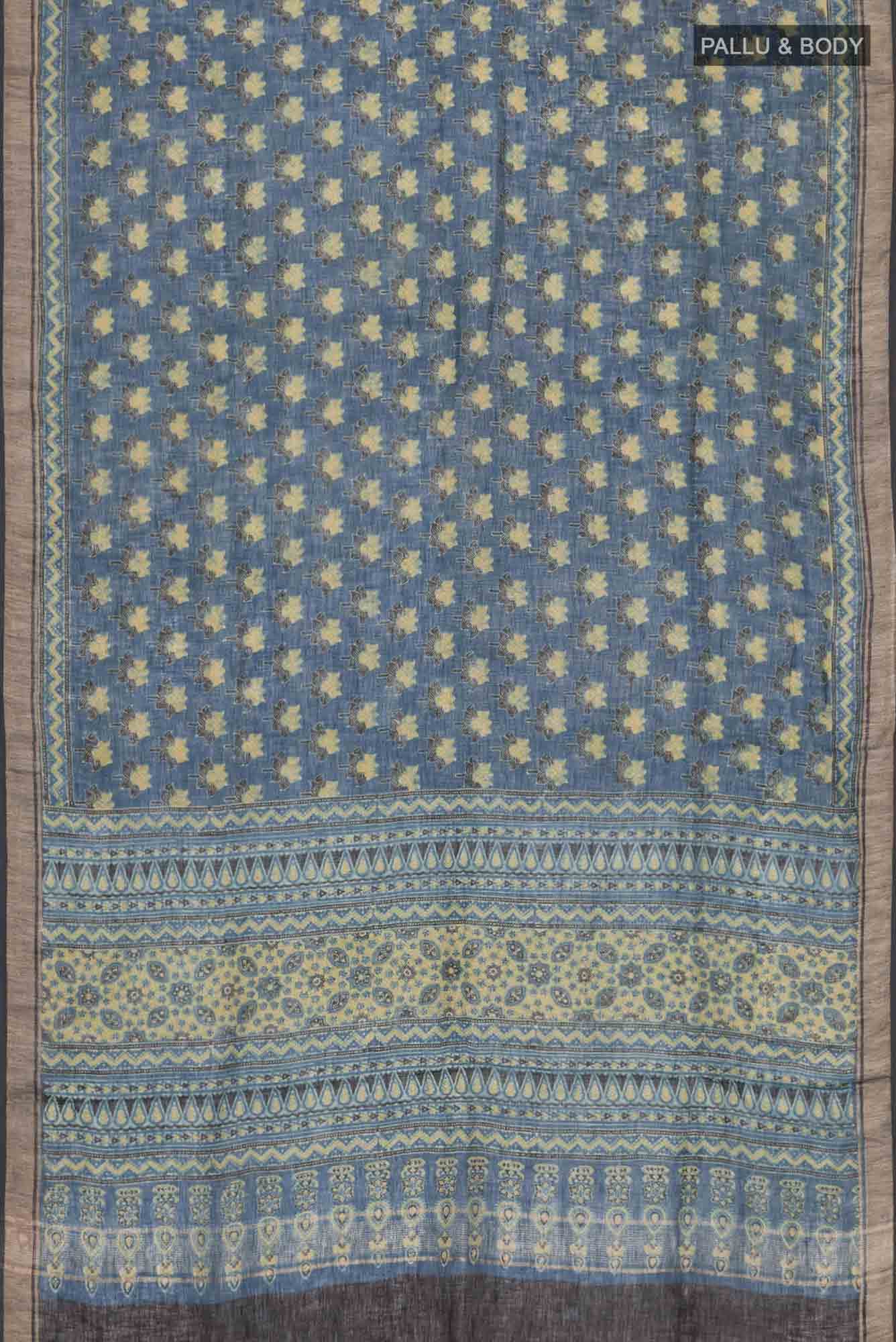 Blue Linen Cotton Saree