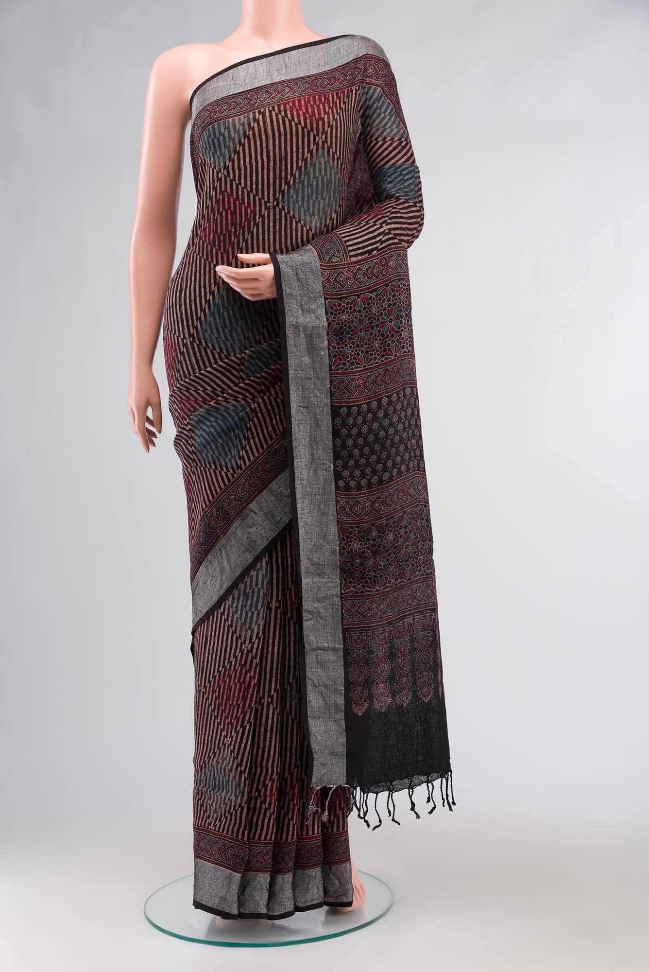 Black Linen Cotton Saree