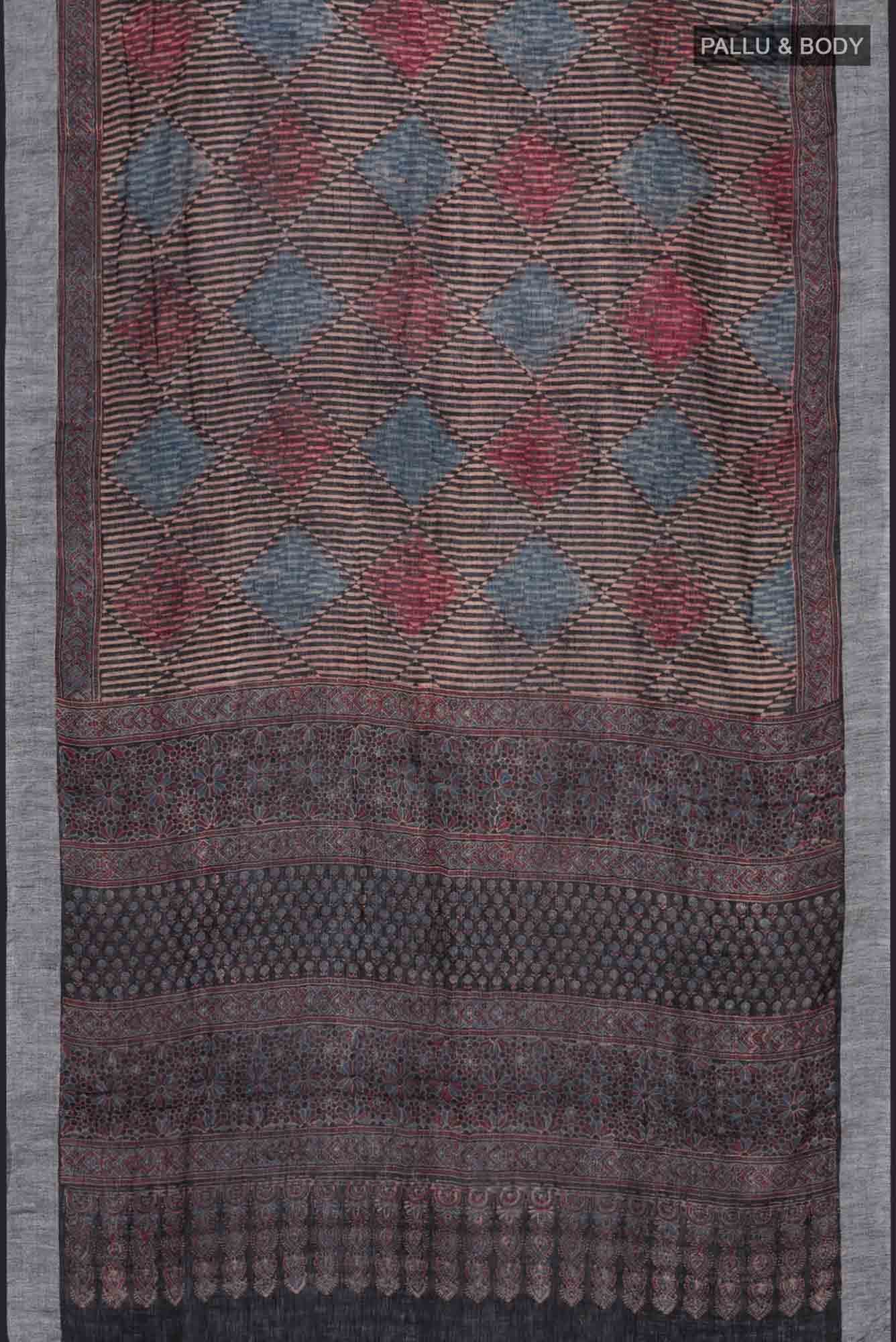 Black Linen Cotton Saree