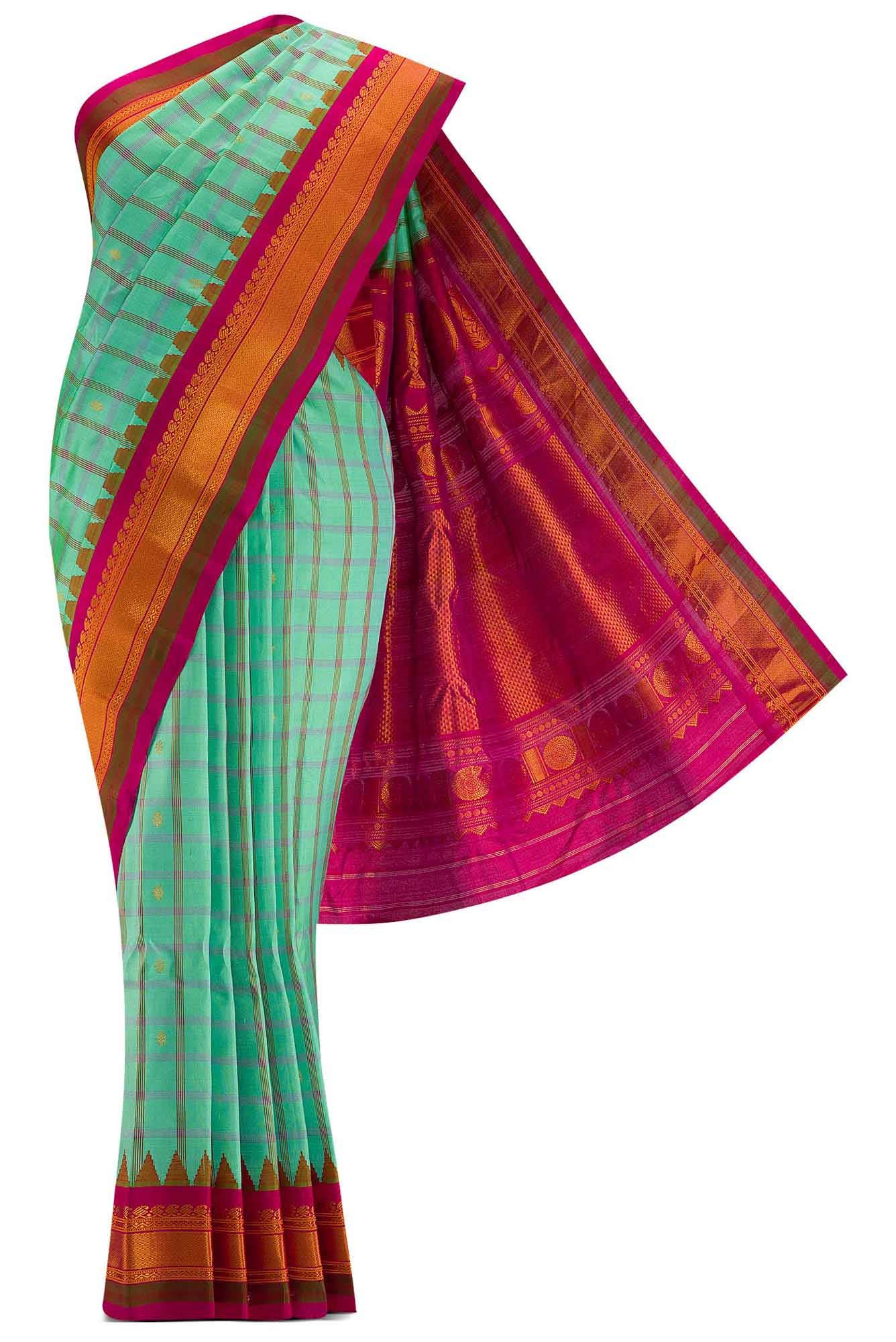 Sea Green Dual Tone Gadwal Silk Saree