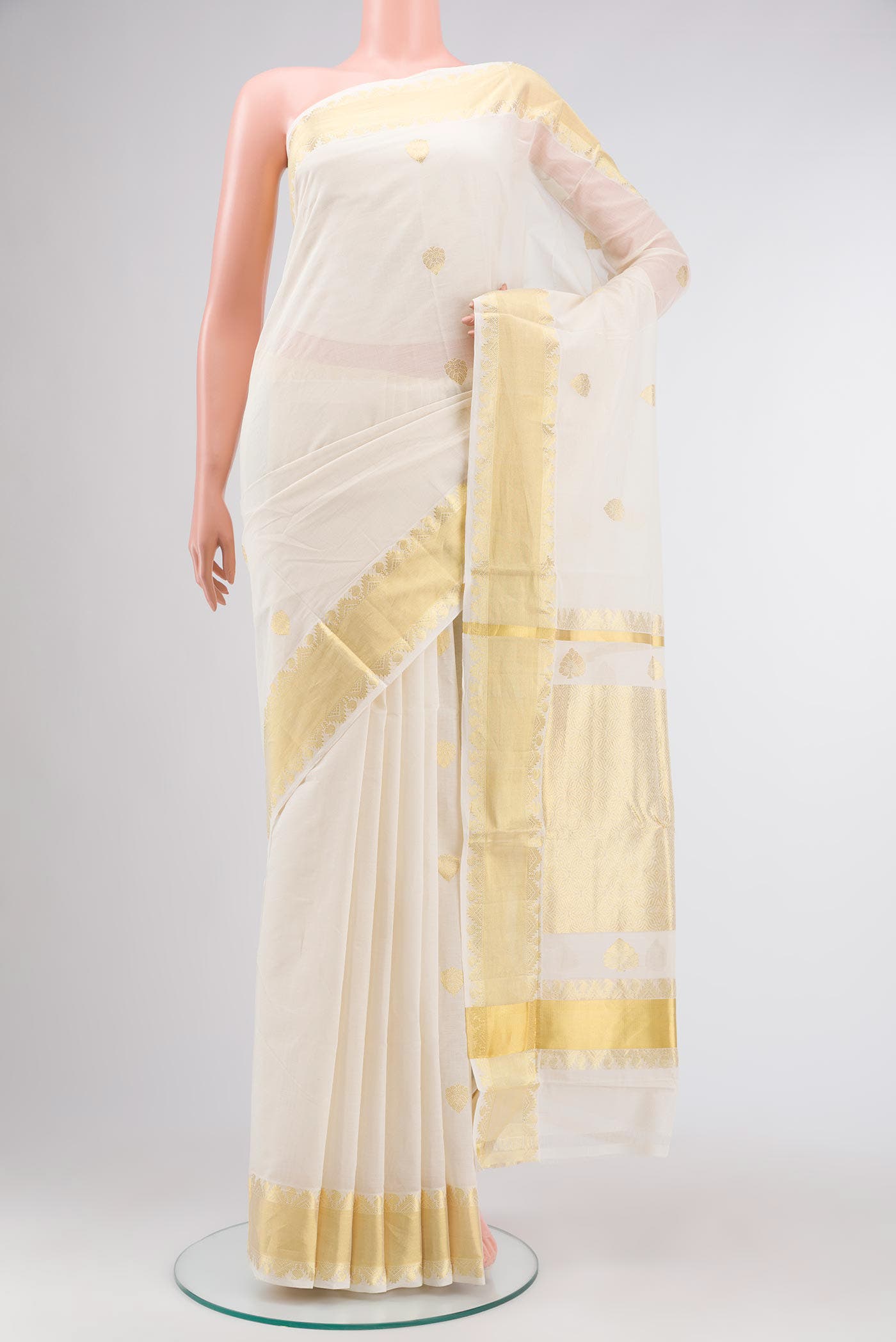 Off White Kerala Cotton Saree